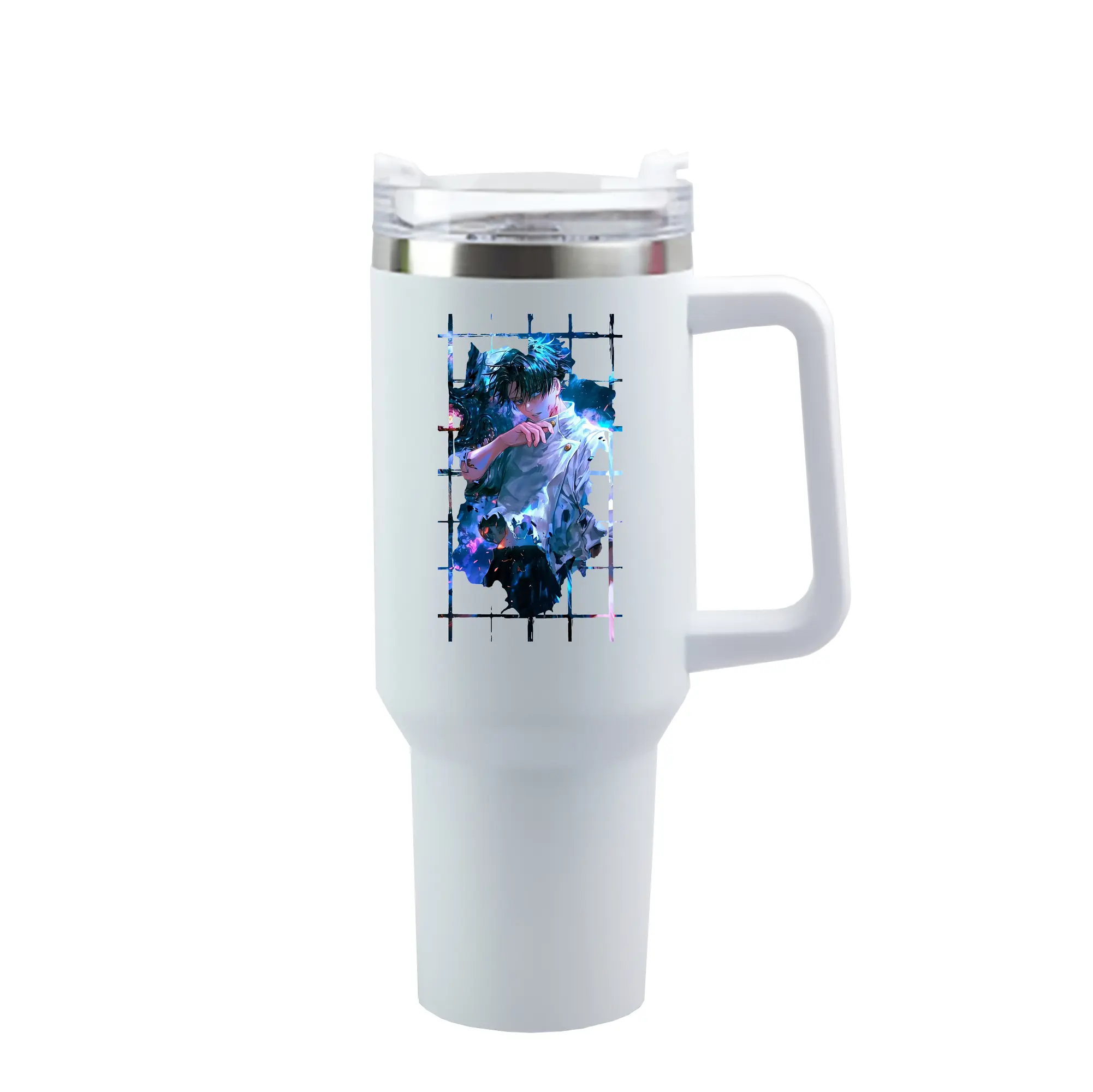 呪術廻戦 グッズ,乙骨 憂太 - 1200mL 車用タンブラー ・ クリスタルステッカー ・ 304ステンレス 内側 ・ 201ステンレス 外側 ・ 保温 保冷 ・ ハンドル＆ストロー付き ・ 通勤 ドライブ アウトドア用