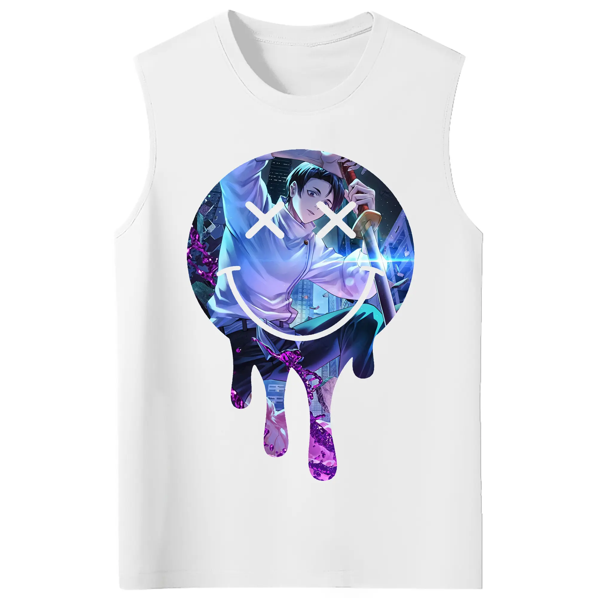 呪術廻戦 グッズ,乙骨 憂太 - コットン100％ タンクトップ ・ フロントプリント ・ タイトフィット ・ 快適 通気性 ・ スポーツ カジュアル 散歩用