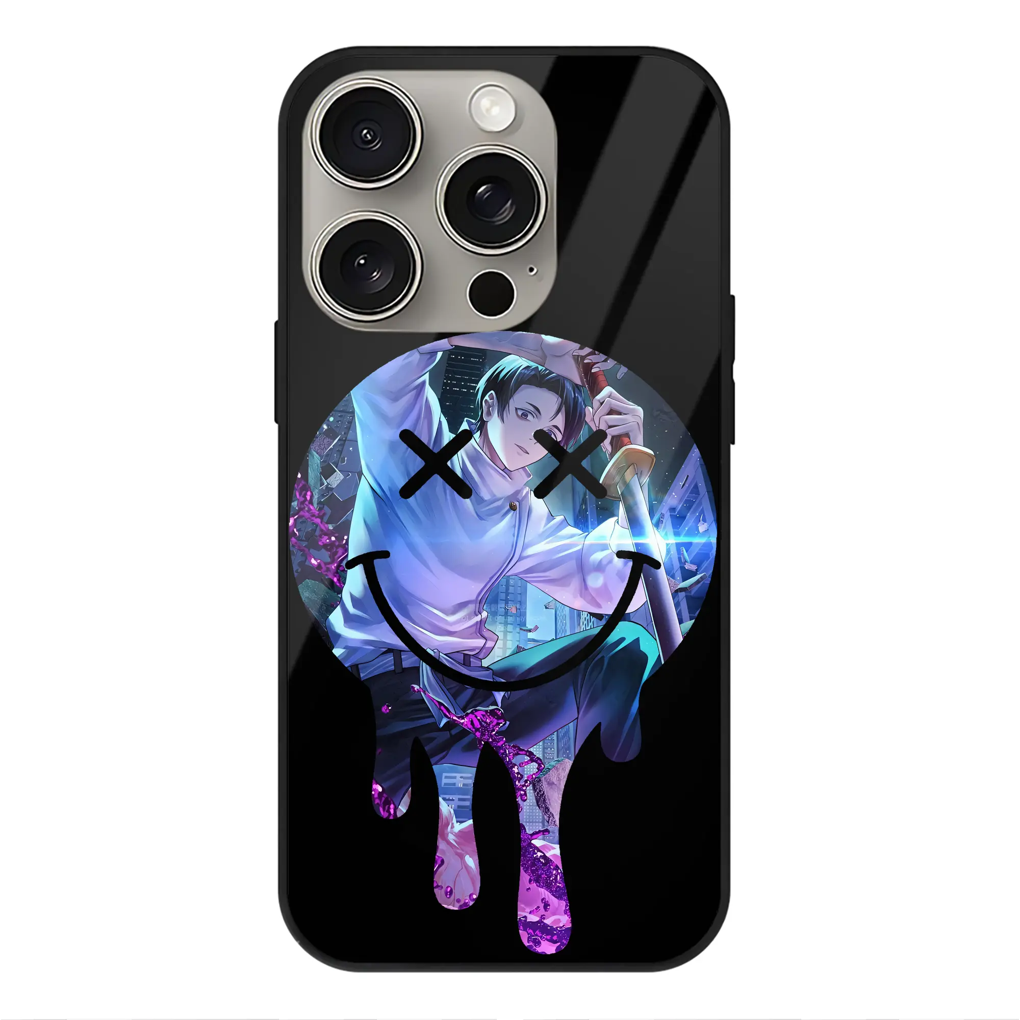 呪術廻戦 グッズ,乙骨 憂太 - IPhone15Pro対応 ・ スマホケース ・ 背面ガラス ・ TPU+強化ガラス ・ 耐衝撃 ・ 黄変防止 ・ ワイヤレス充電対応 ・ 3D立体ボタン