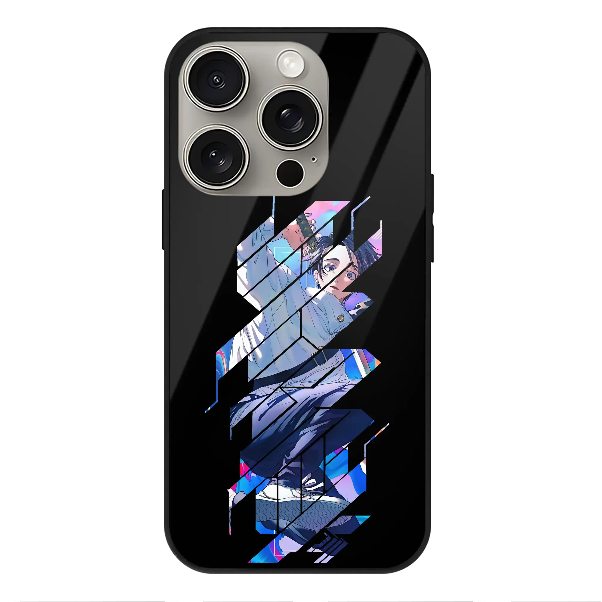 呪術廻戦 グッズ,乙骨 憂太 - IPhone15Pro対応 ・ スマホケース ・ 背面ガラス ・ TPU+強化ガラス ・ 耐衝撃 ・ 黄変防止 ・ ワイヤレス充電対応 ・ 3D立体ボタン