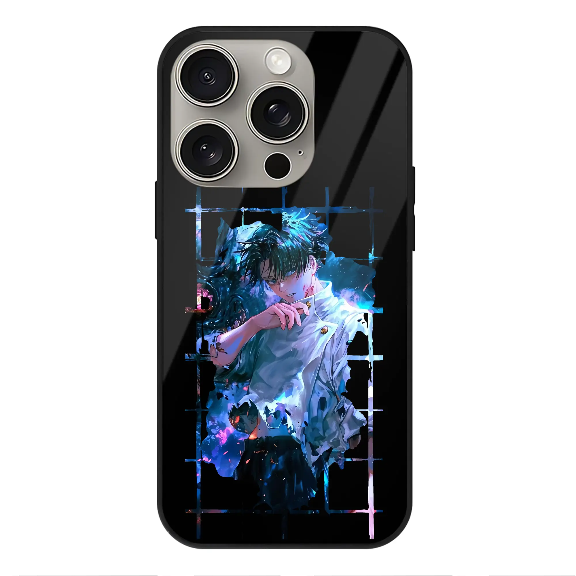 呪術廻戦 グッズ,乙骨 憂太 - IPhone15Pro対応 ・ スマホケース ・ 背面ガラス ・ TPU+強化ガラス ・ 耐衝撃 ・ 黄変防止 ・ ワイヤレス充電対応 ・ 3D立体ボタン