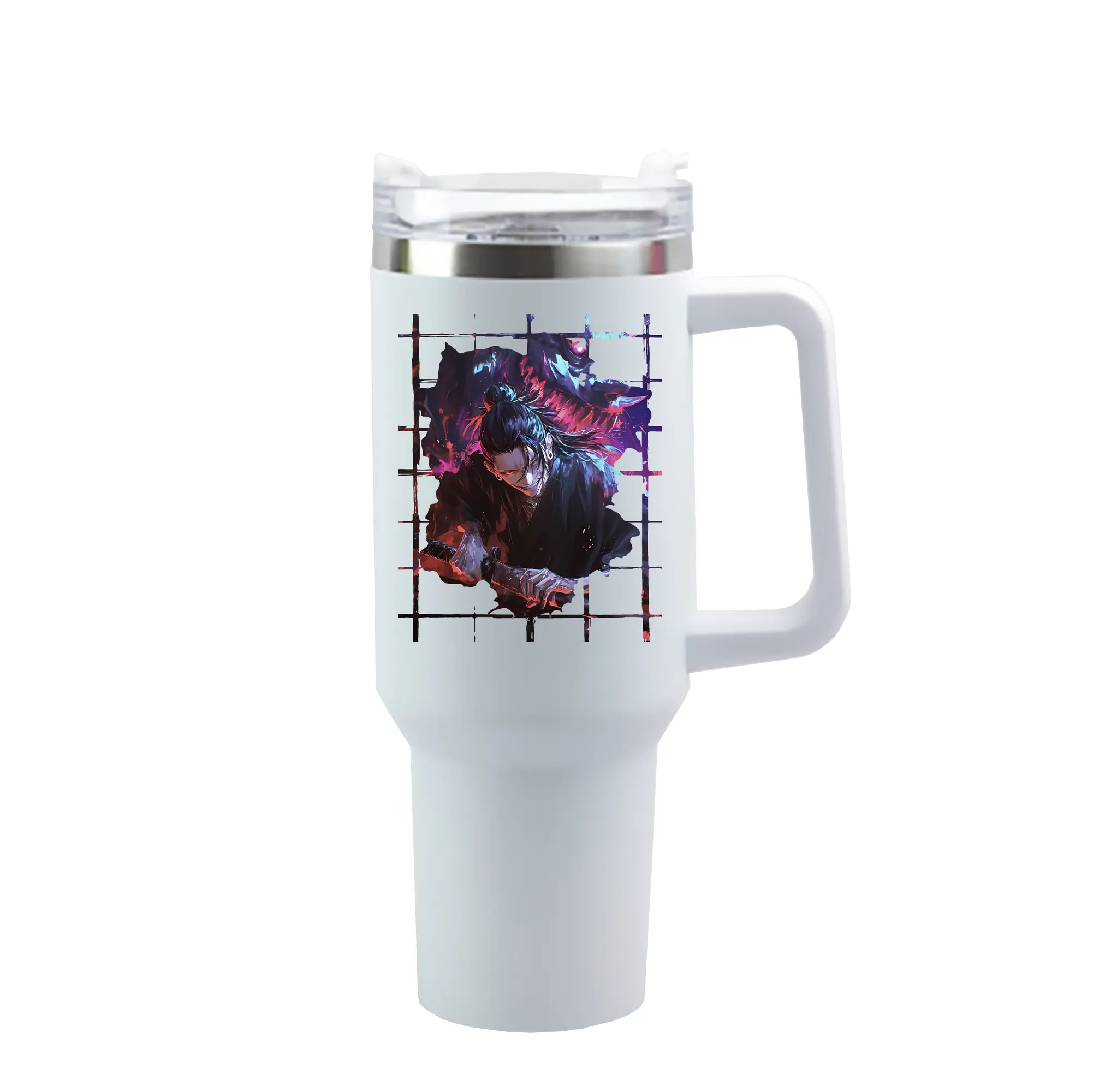呪術廻戦 グッズ,夏油 傑 - 1200mL 車用タンブラー ・ クリスタルステッカー ・ 304ステンレス 内側 ・ 201ステンレス 外側 ・ 保温 保冷 ・ ハンドル＆ストロー付き ・ 通勤 ドライブ アウトドア用