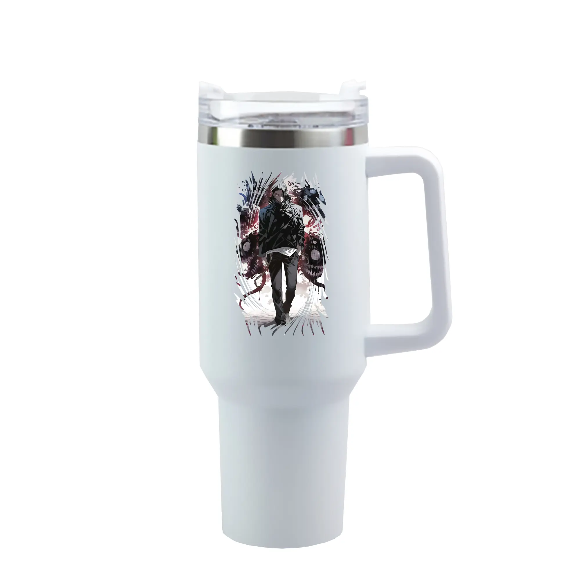 呪術廻戦 グッズ,夏油 傑 - 1200mL 車用タンブラー ・ クリスタルステッカー ・ 304ステンレス 内側 ・ 201ステンレス 外側 ・ 保温 保冷 ・ ハンドル＆ストロー付き ・ 通勤 ドライブ アウトドア用