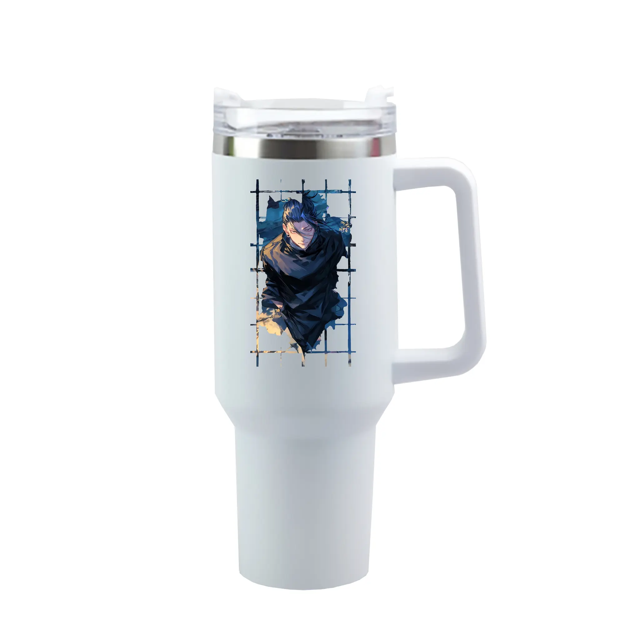 呪術廻戦 グッズ,夏油 傑 - 1200mL 車用タンブラー ・ クリスタルステッカー ・ 304ステンレス 内側 ・ 201ステンレス 外側 ・ 保温 保冷 ・ ハンドル＆ストロー付き ・ 通勤 ドライブ アウトドア用