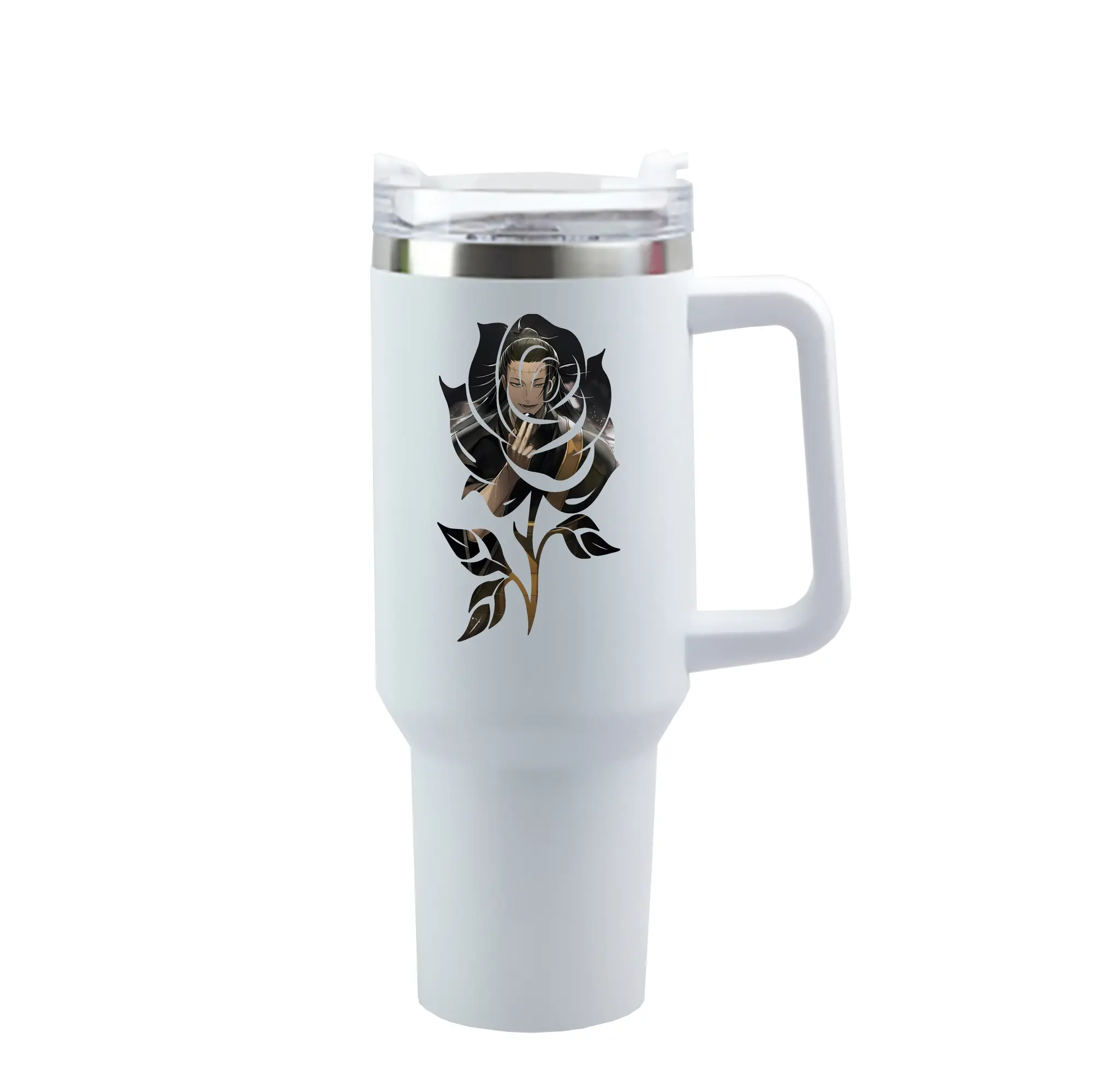 呪術廻戦 グッズ,夏油 傑 - 1200mL 車用タンブラー ・ クリスタルステッカー ・ 304ステンレス 内側 ・ 201ステンレス 外側 ・ 保温 保冷 ・ ハンドル＆ストロー付き ・ 通勤 ドライブ アウトドア用