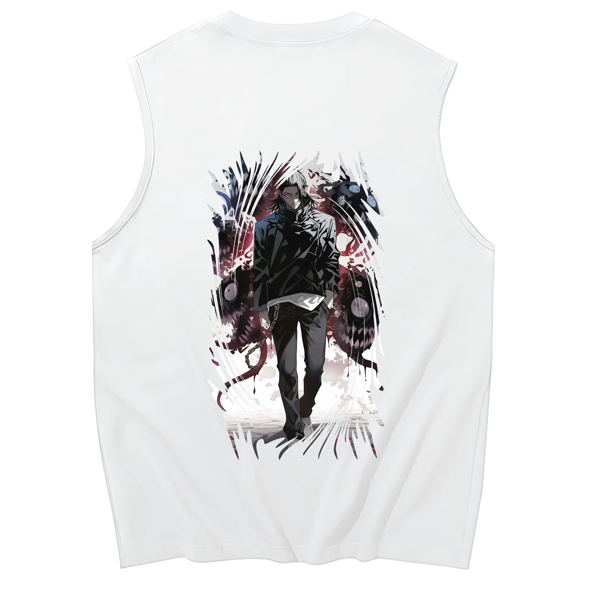 呪術廻戦 グッズ,夏油 傑 - コットン100％ タンクトップ ・ 背面プリント ・ タイトシルエット ・ 快適 通気性 ・ スポーツ カジュアル 散歩用