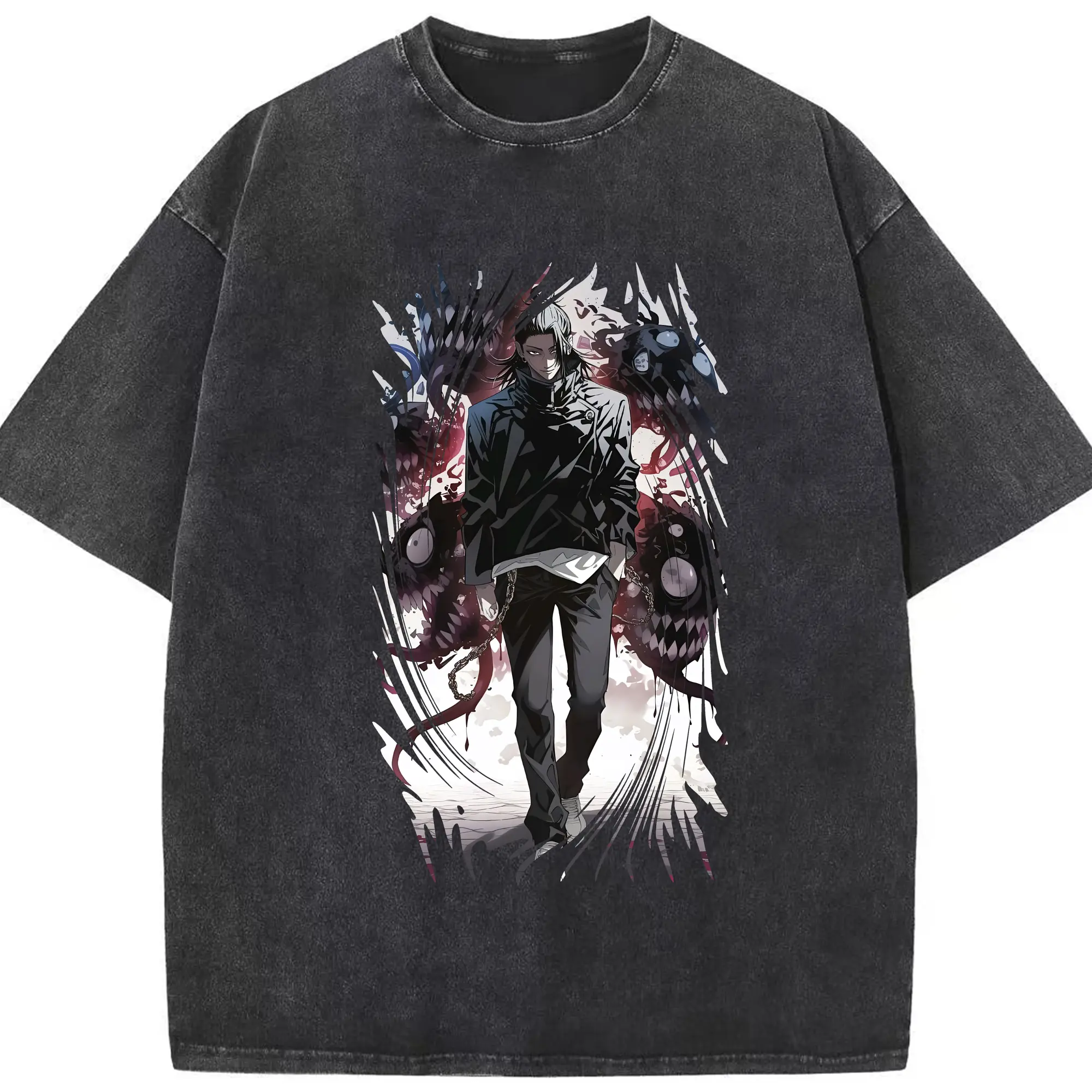 呪術廻戦 グッズ,夏油 傑 - 綿100％ ヴィンテージ風 半袖Tシャツ ・ フロントプリント ・ 柔らか肌触り ・ 通気性 快適 ・ スポーツ カジュアル 外出用