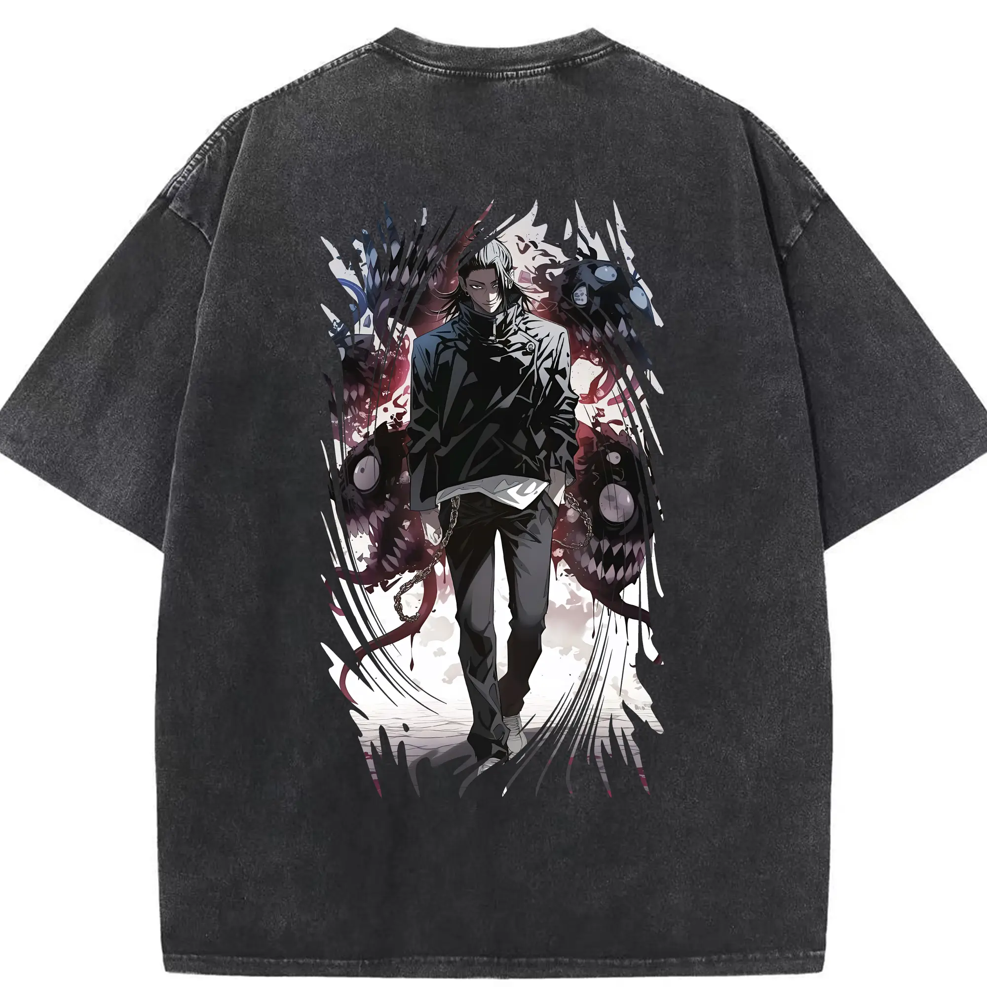 呪術廻戦 グッズ,夏油 傑 - 綿100％ ヴィンテージ風 半袖Tシャツ ・ 背面プリント ・ 柔らか肌触り ・ 通気性 快適 ・ スポーツ カジュアル 外出用