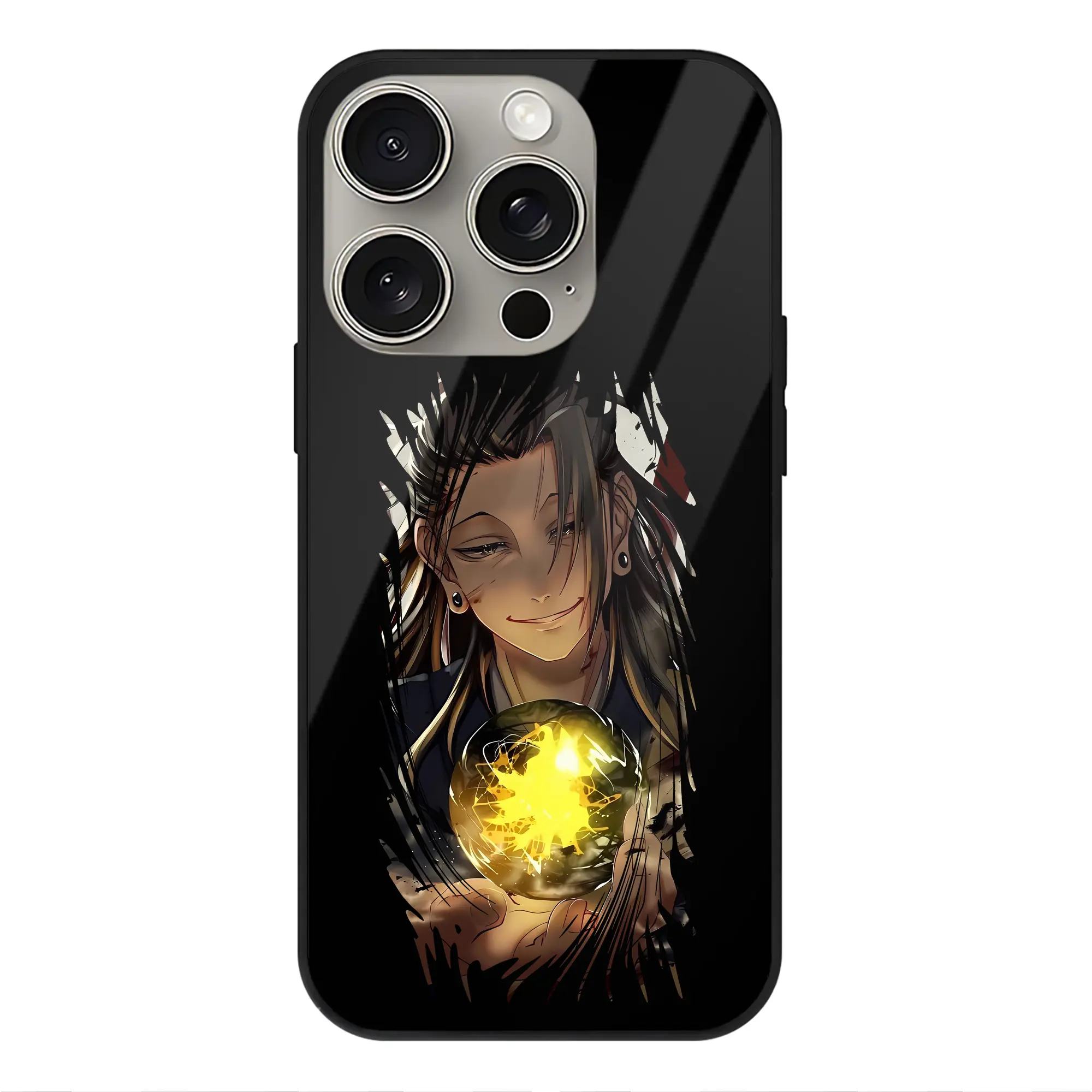 呪術廻戦 グッズ,夏油 傑 - IPhone15Pro対応 ・ スマホケース ・ 背面ガラス ・ TPU+強化ガラス ・ 耐衝撃 ・ 黄変防止 ・ ワイヤレス充電対応 ・ 3D立体ボタン