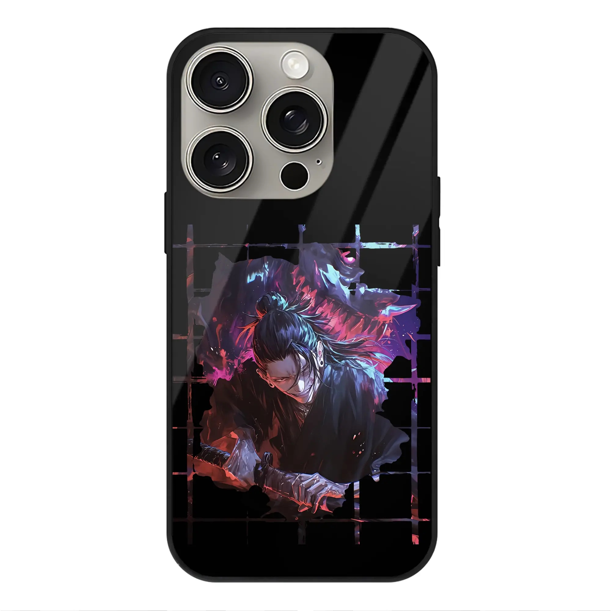 呪術廻戦 グッズ,夏油 傑 - IPhone15Pro対応 ・ スマホケース ・ 背面ガラス ・ TPU+強化ガラス ・ 耐衝撃 ・ 黄変防止 ・ ワイヤレス充電対応 ・ 3D立体ボタン