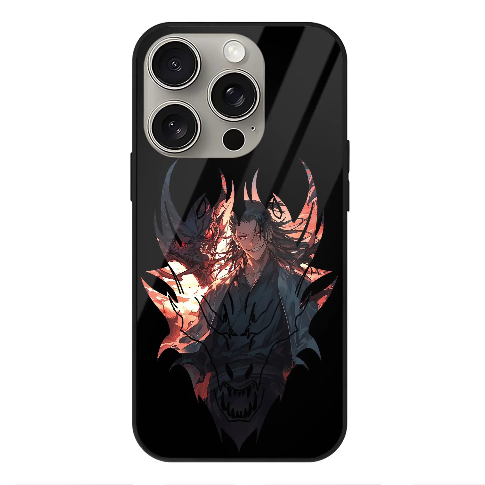 呪術廻戦 グッズ,夏油 傑 - IPhone15Pro対応 ・ スマホケース ・ 背面ガラス ・ TPU+強化ガラス ・ 耐衝撃 ・ 黄変防止 ・ ワイヤレス充電対応 ・ 3D立体ボタン