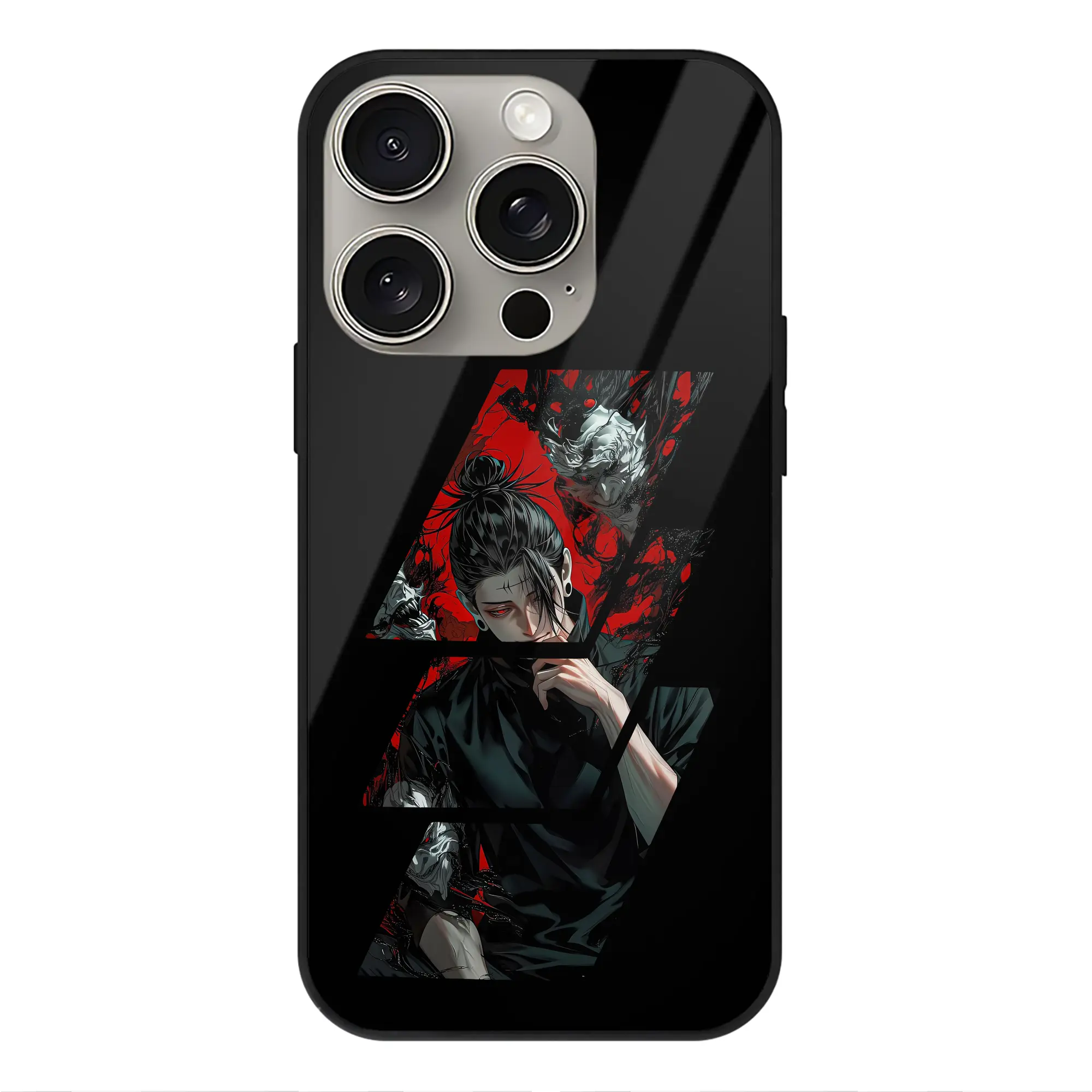 呪術廻戦 グッズ,夏油 傑 - IPhone15Pro対応 ・ スマホケース ・ 背面ガラス ・ TPU+強化ガラス ・ 耐衝撃 ・ 黄変防止 ・ ワイヤレス充電対応 ・ 3D立体ボタン