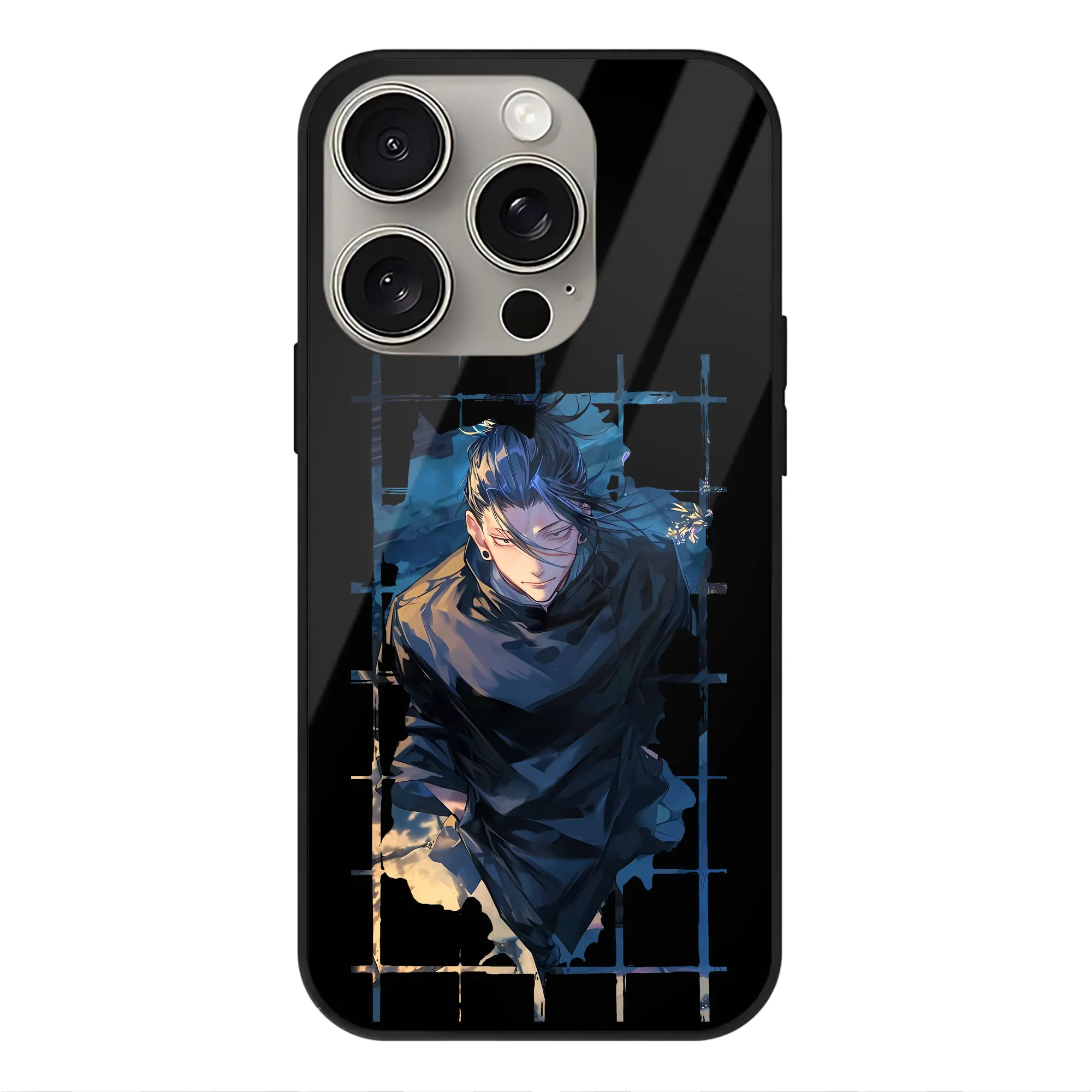 呪術廻戦 グッズ,夏油 傑 - IPhone15Pro対応 ・ スマホケース ・ 背面ガラス ・ TPU+強化ガラス ・ 耐衝撃 ・ 黄変防止 ・ ワイヤレス充電対応 ・ 3D立体ボタン