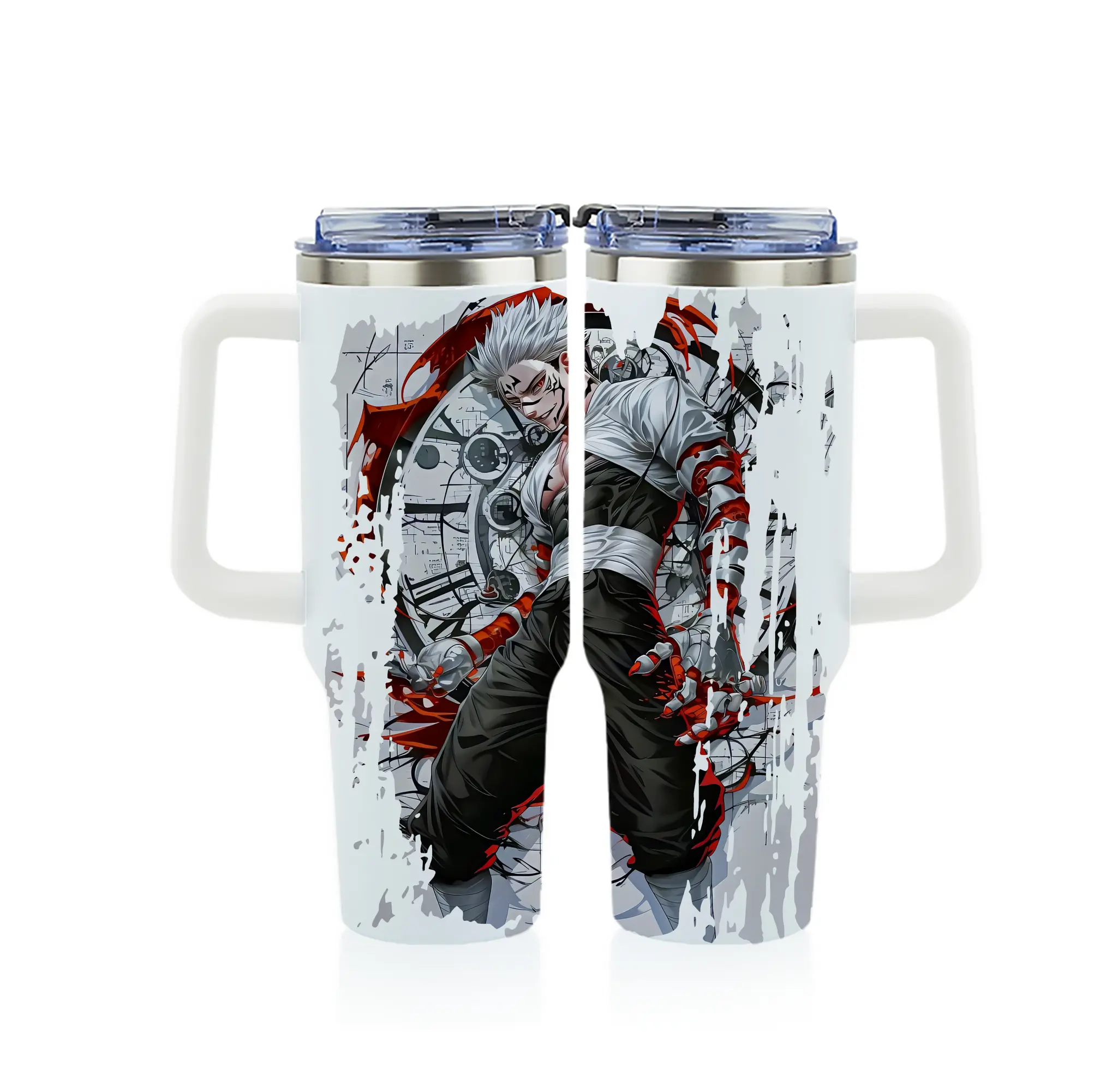 呪術廻戦 グッズ,両面宿儺 - 1200mL フルプリント車用タンブラー ・ 304ステンレス 内側 ・ 201ステンレス 外側 ・ 保温 保冷 ・ 通勤 ドライブ アウトドア用