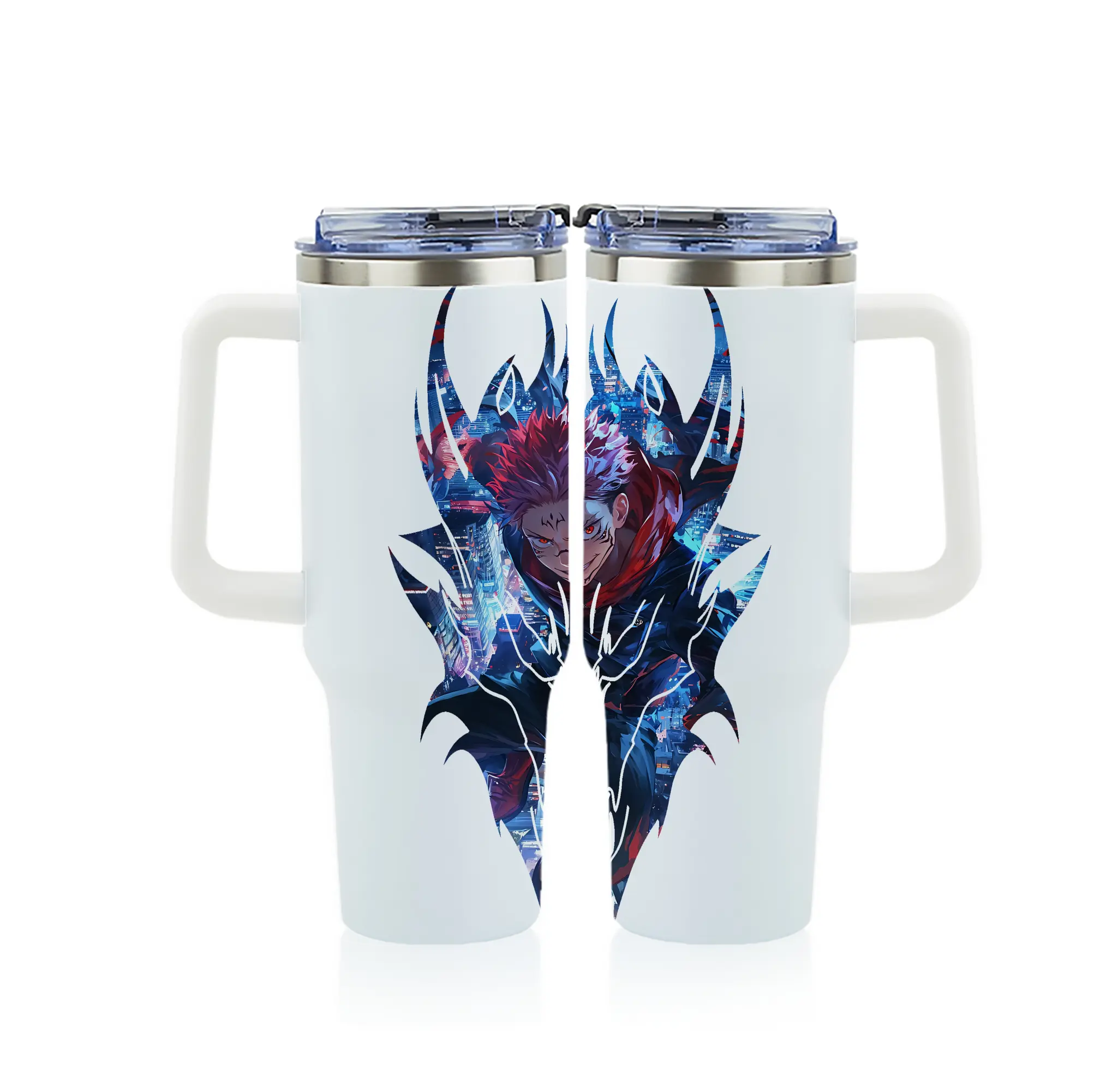 呪術廻戦 グッズ,両面宿儺 - 1200mL フルプリント車用タンブラー ・ 304ステンレス 内側 ・ 201ステンレス 外側 ・ 保温 保冷 ・ 通勤 ドライブ アウトドア用