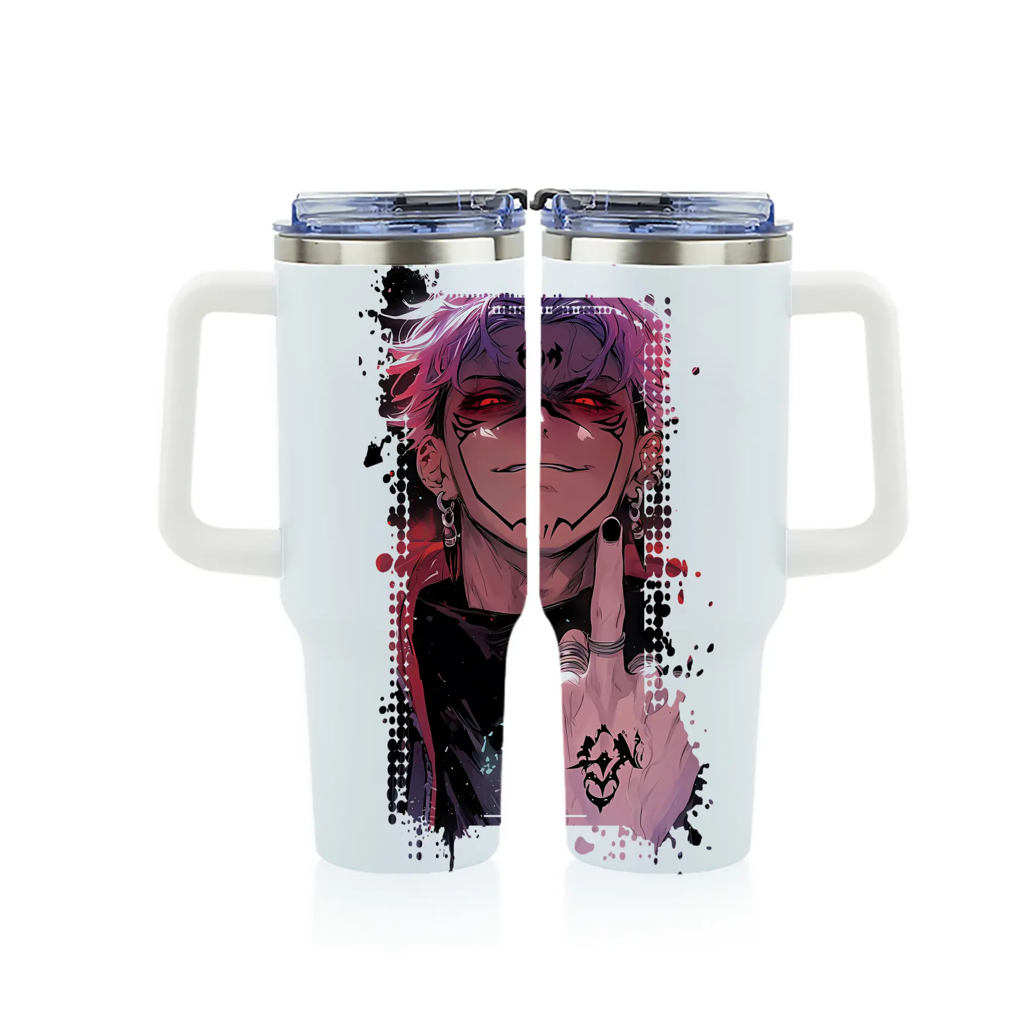 呪術廻戦 グッズ,両面宿儺 - 1200mL フルプリント車用タンブラー ・ 304ステンレス 内側 ・ 201ステンレス 外側 ・ 保温 保冷 ・ 通勤 ドライブ アウトドア用
