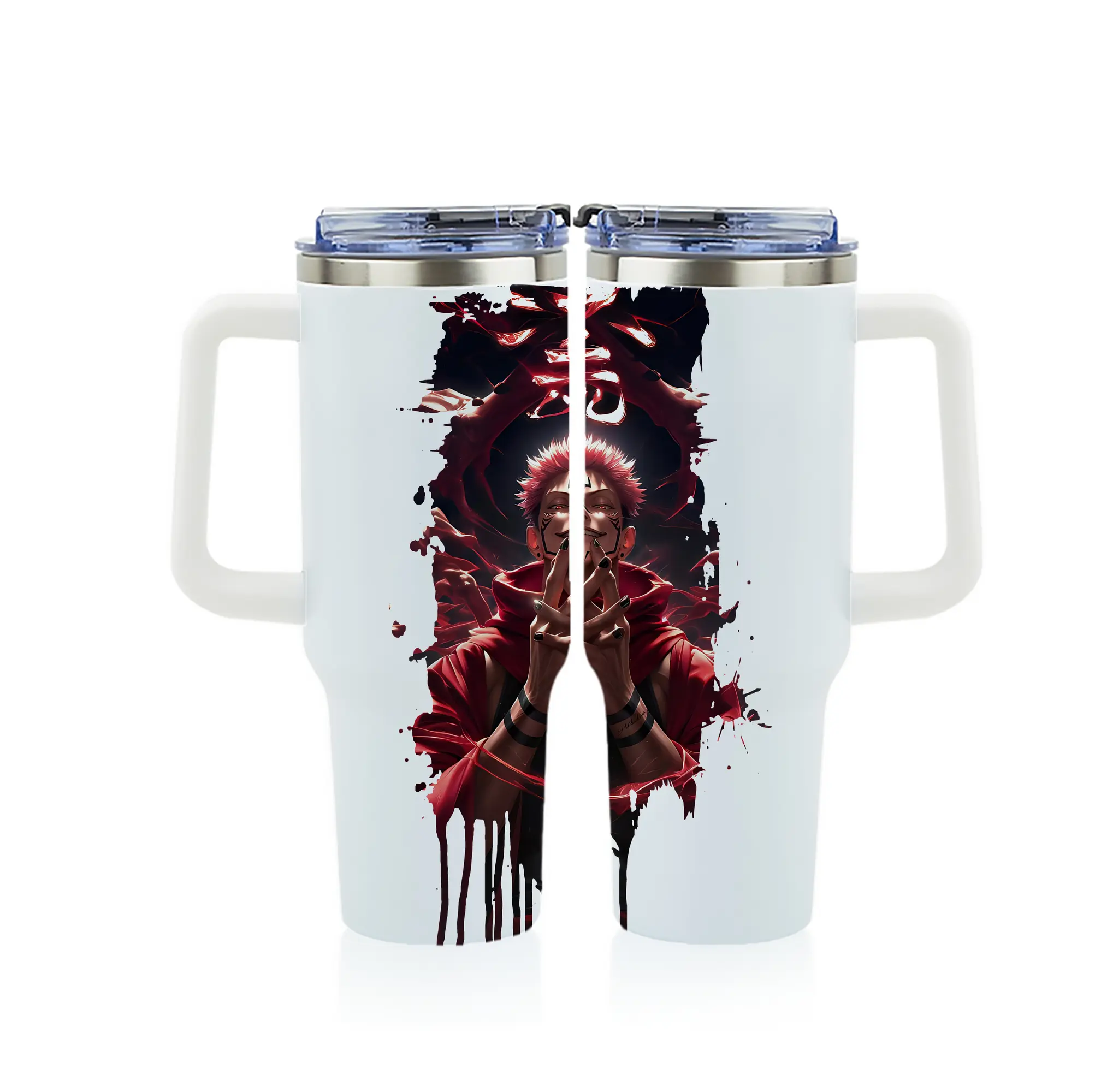 呪術廻戦 グッズ,両面宿儺 - 1200mL フルプリント車用タンブラー ・ 304ステンレス 内側 ・ 201ステンレス 外側 ・ 保温 保冷 ・ 通勤 ドライブ アウトドア用