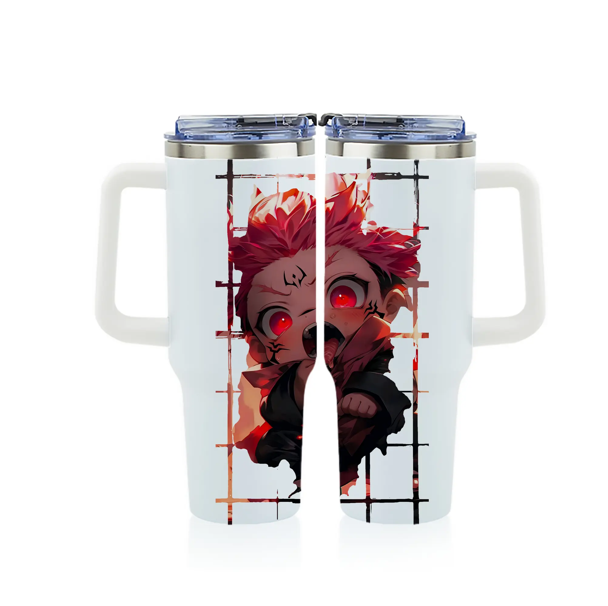 呪術廻戦 グッズ,両面宿儺 - 1200mL フルプリント車用タンブラー ・ 304ステンレス 内側 ・ 201ステンレス 外側 ・ 保温 保冷 ・ 通勤 ドライブ アウトドア用