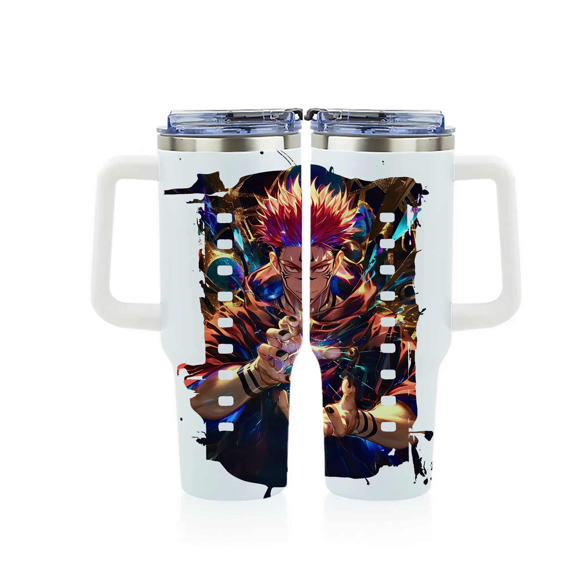 呪術廻戦 グッズ,両面宿儺 - 1200mL フルプリント車用タンブラー ・ 304ステンレス 内側 ・ 201ステンレス 外側 ・ 保温 保冷 ・ 通勤 ドライブ アウトドア用