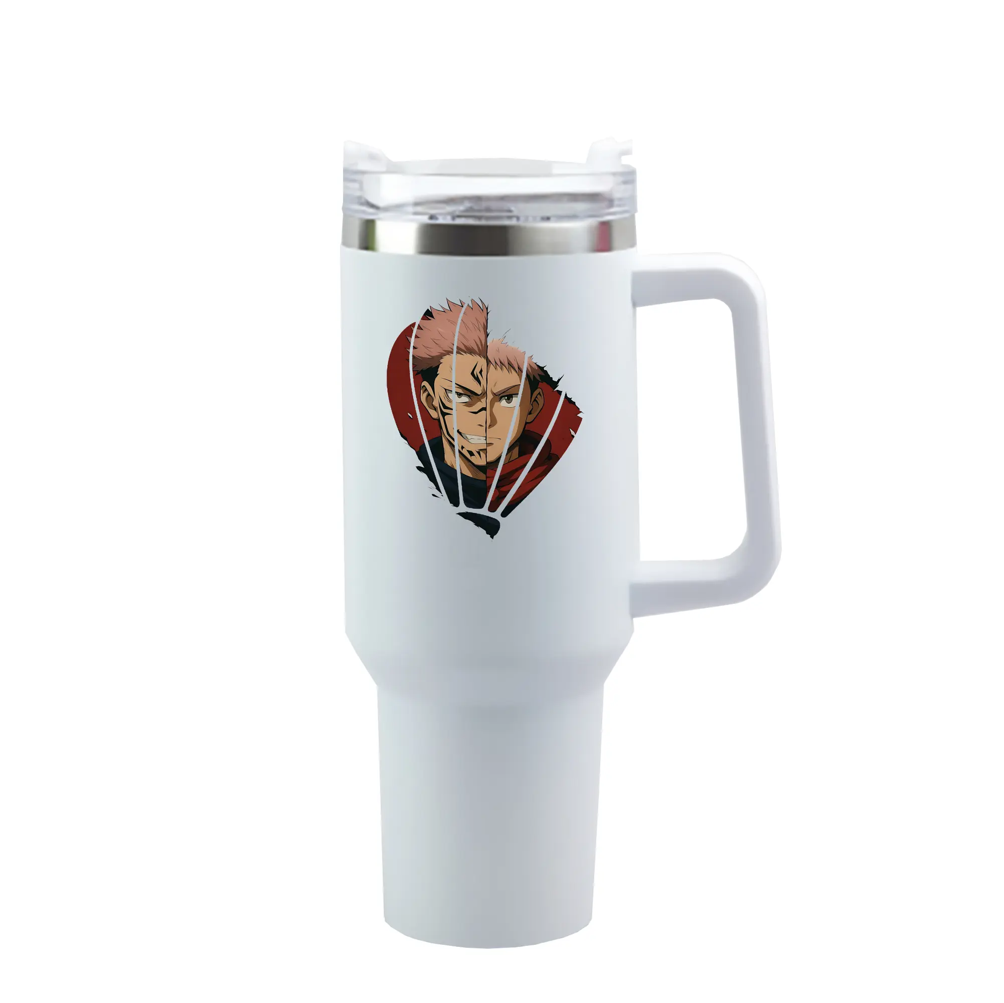 呪術廻戦 グッズ,両面宿儺 - 1200mL 車用タンブラー ・ クリスタルステッカー ・ 304ステンレス 内側 ・ 201ステンレス 外側 ・ 保温 保冷 ・ ハンドル＆ストロー付き ・ 通勤 ドライブ アウトドア用