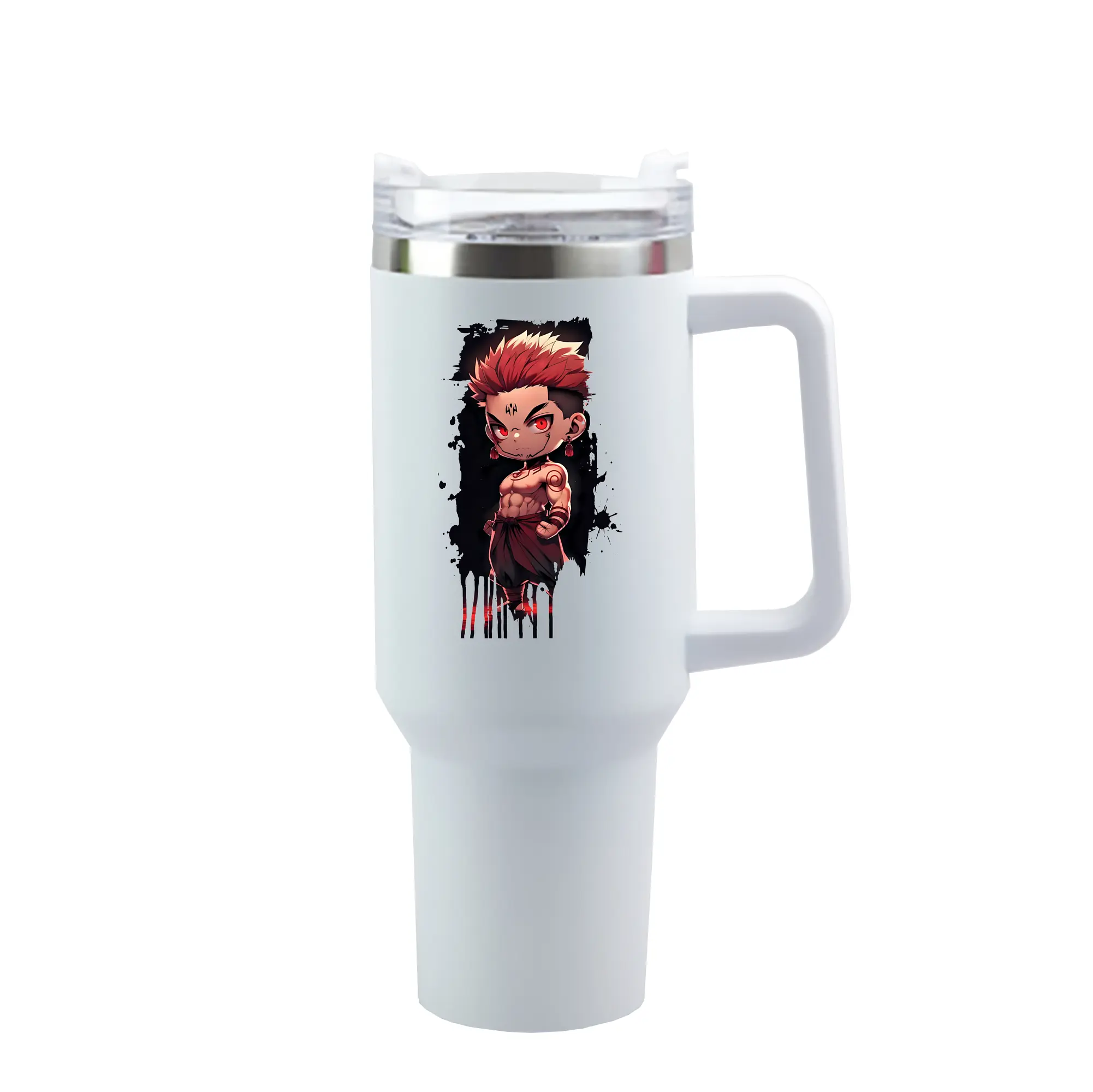 呪術廻戦 グッズ,両面宿儺 - 1200mL 車用タンブラー ・ クリスタルステッカー ・ 304ステンレス 内側 ・ 201ステンレス 外側 ・ 保温 保冷 ・ ハンドル＆ストロー付き ・ 通勤 ドライブ アウトドア用
