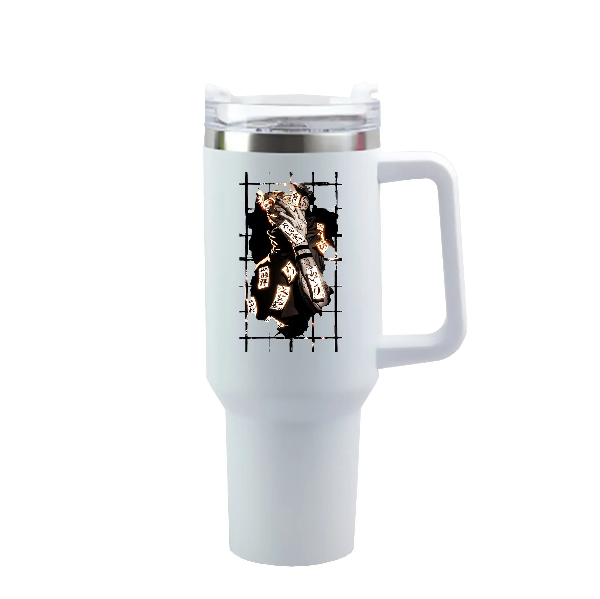 呪術廻戦 グッズ,両面宿儺 - 1200mL 車用タンブラー ・ クリスタルステッカー ・ 304ステンレス 内側 ・ 201ステンレス 外側 ・ 保温 保冷 ・ ハンドル＆ストロー付き ・ 通勤 ドライブ アウトドア用