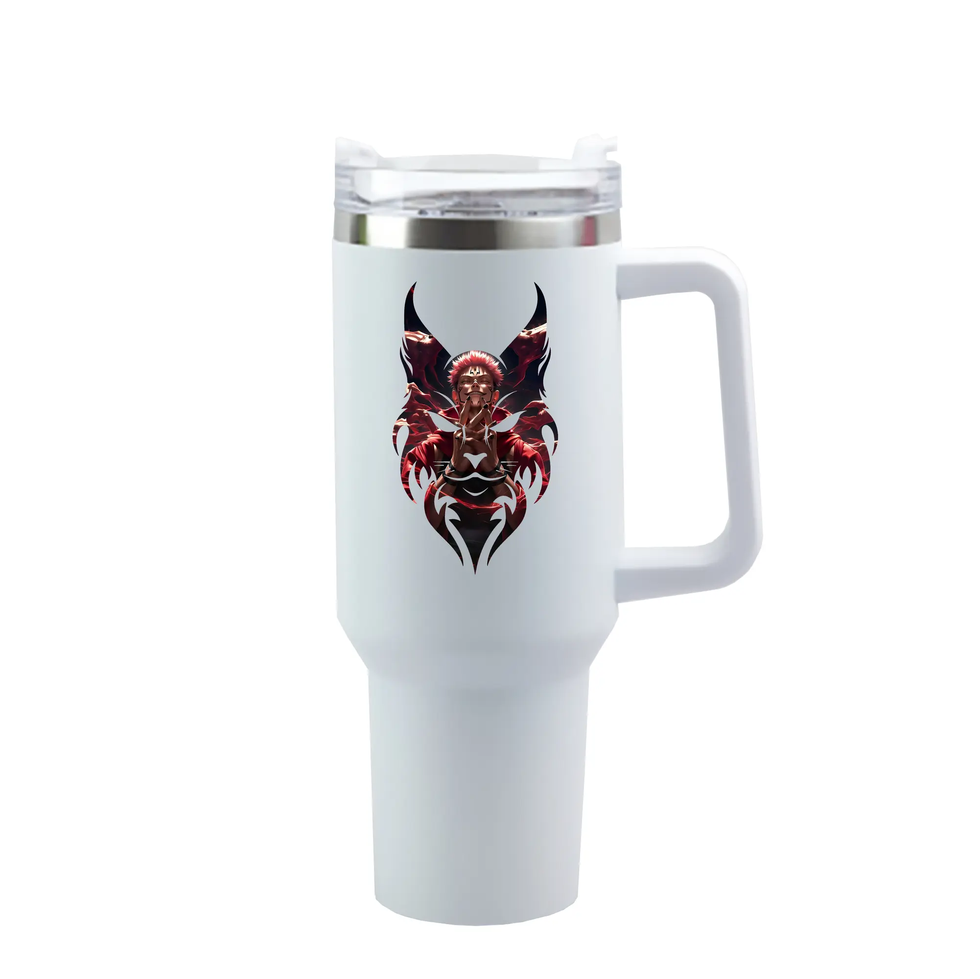 呪術廻戦 グッズ,両面宿儺 - 1200mL 車用タンブラー ・ クリスタルステッカー ・ 304ステンレス 内側 ・ 201ステンレス 外側 ・ 保温 保冷 ・ ハンドル＆ストロー付き ・ 通勤 ドライブ アウトドア用
