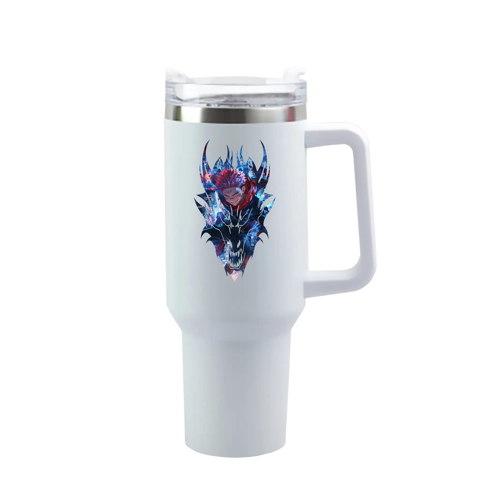呪術廻戦 グッズ,両面宿儺 - 1200mL 車用タンブラー ・ クリスタルステッカー ・ 304ステンレス 内側 ・ 201ステンレス 外側 ・ 保温 保冷 ・ ハンドル＆ストロー付き ・ 通勤 ドライブ アウトドア用