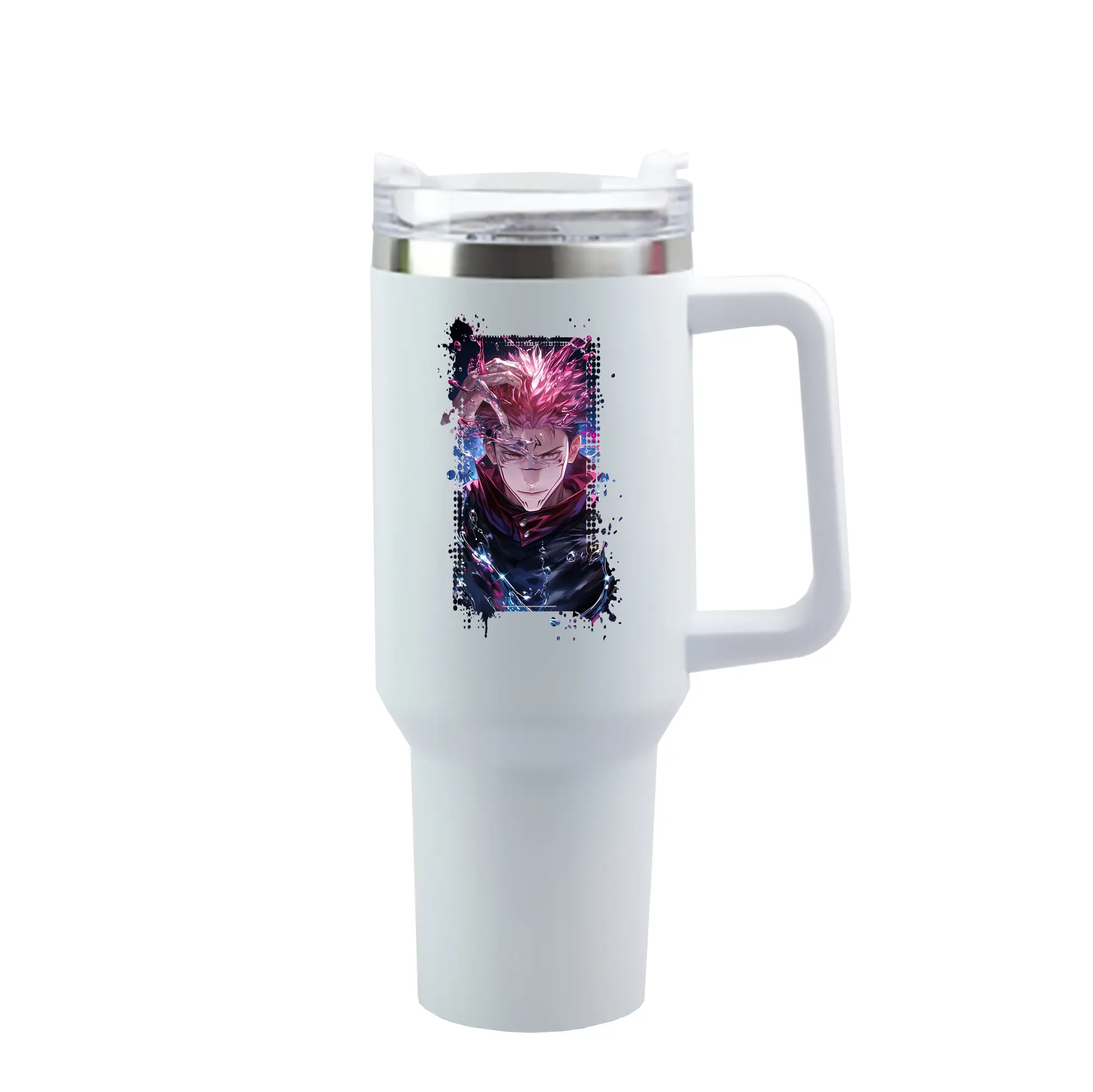 呪術廻戦 グッズ,両面宿儺 - 1200mL 車用タンブラー ・ クリスタルステッカー ・ 304ステンレス 内側 ・ 201ステンレス 外側 ・ 保温 保冷 ・ ハンドル＆ストロー付き ・ 通勤 ドライブ アウトドア用