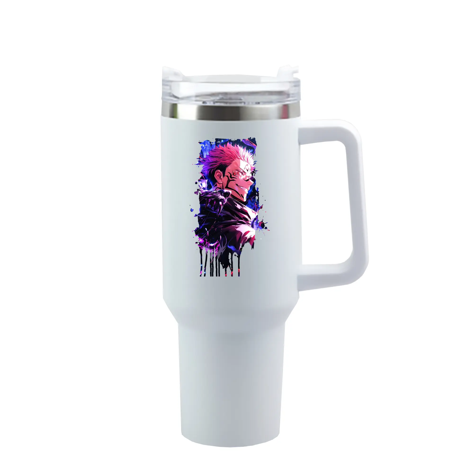 呪術廻戦 グッズ,両面宿儺 - 1200mL 車用タンブラー ・ クリスタルステッカー ・ 304ステンレス 内側 ・ 201ステンレス 外側 ・ 保温 保冷 ・ ハンドル＆ストロー付き ・ 通勤 ドライブ アウトドア用