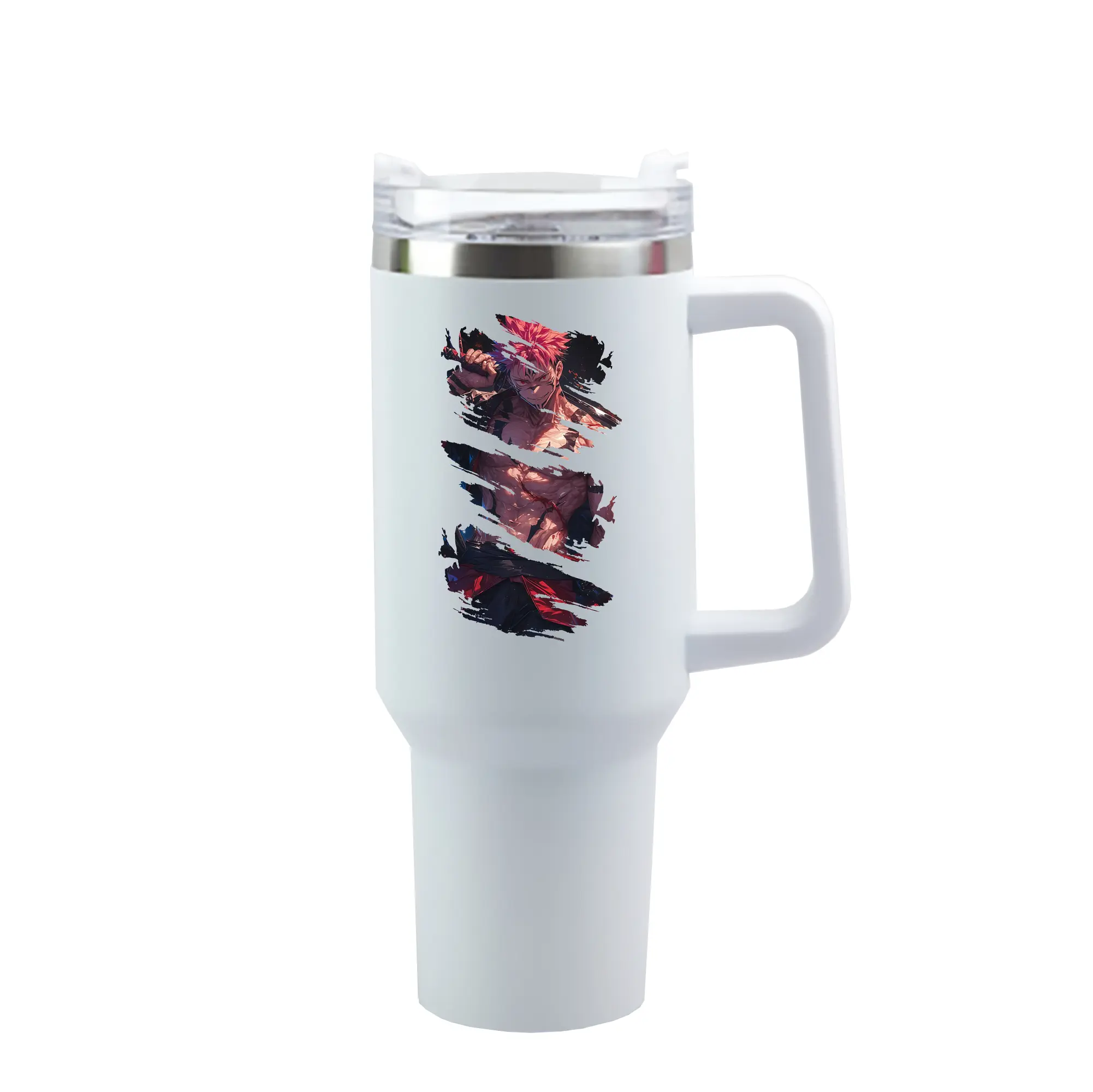 呪術廻戦 グッズ,両面宿儺 - 1200mL 車用タンブラー ・ クリスタルステッカー ・ 304ステンレス 内側 ・ 201ステンレス 外側 ・ 保温 保冷 ・ ハンドル＆ストロー付き ・ 通勤 ドライブ アウトドア用