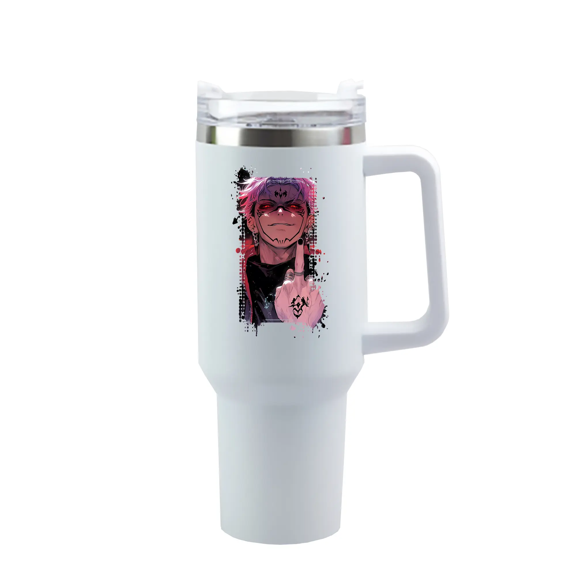 呪術廻戦 グッズ,両面宿儺 - 1200mL 車用タンブラー ・ クリスタルステッカー ・ 304ステンレス 内側 ・ 201ステンレス 外側 ・ 保温 保冷 ・ ハンドル＆ストロー付き ・ 通勤 ドライブ アウトドア用