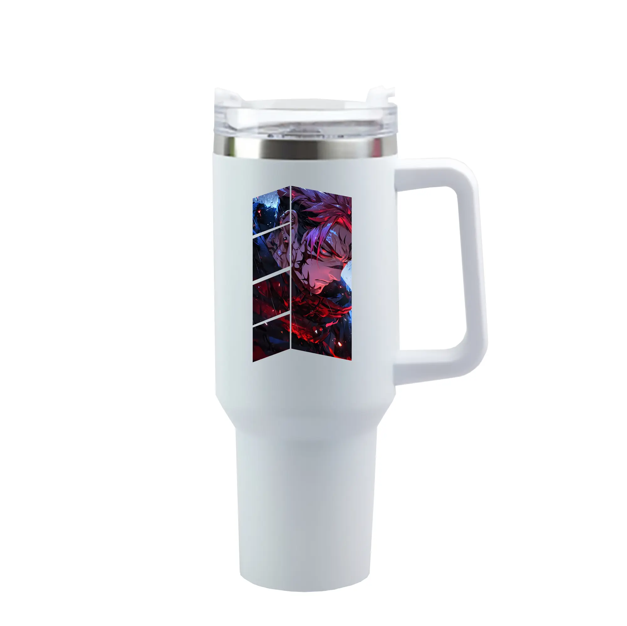 呪術廻戦 グッズ,両面宿儺 - 1200mL 車用タンブラー ・ クリスタルステッカー ・ 304ステンレス 内側 ・ 201ステンレス 外側 ・ 保温 保冷 ・ ハンドル＆ストロー付き ・ 通勤 ドライブ アウトドア用