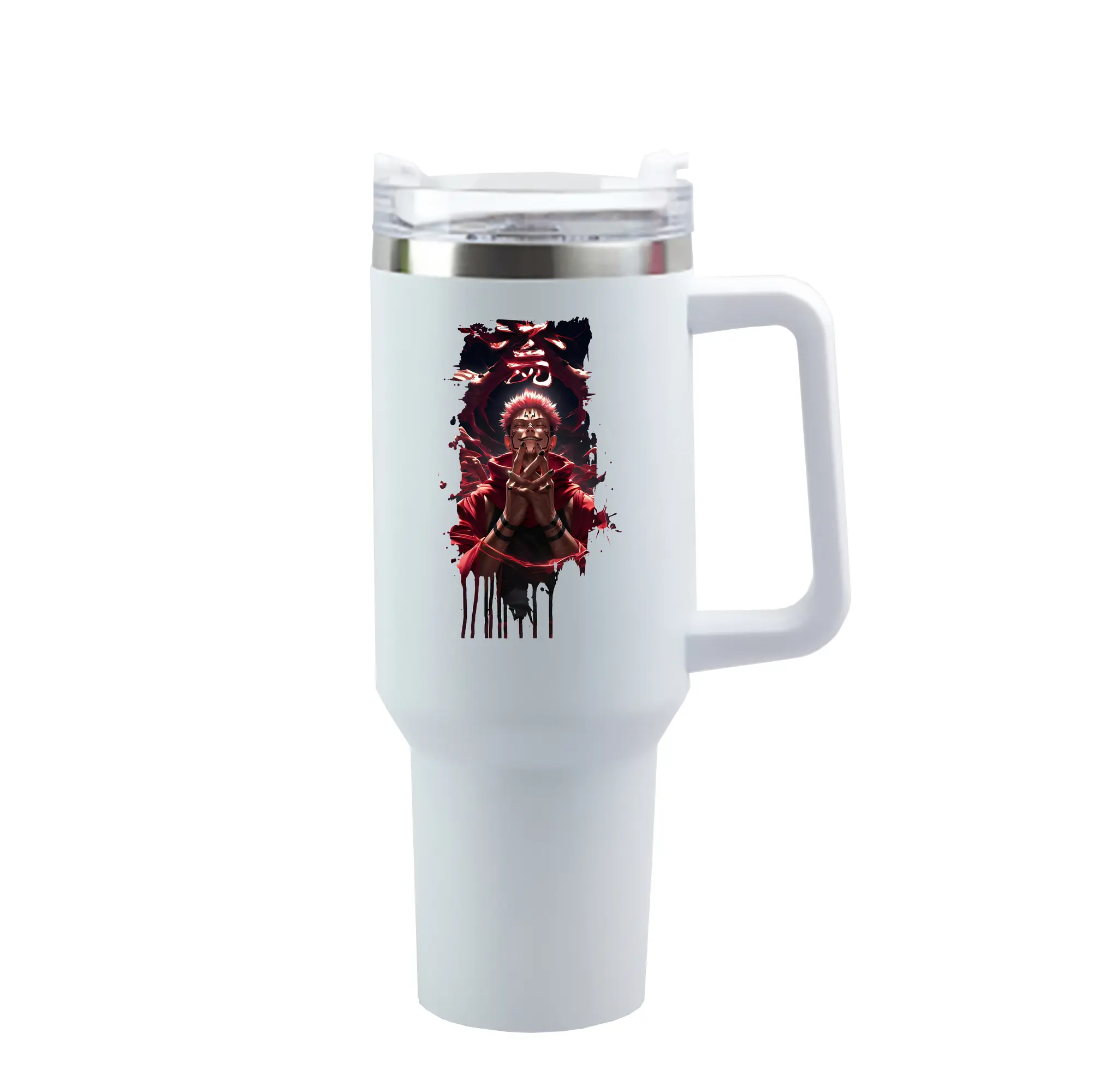 呪術廻戦 グッズ,両面宿儺 - 1200mL 車用タンブラー ・ クリスタルステッカー ・ 304ステンレス 内側 ・ 201ステンレス 外側 ・ 保温 保冷 ・ ハンドル＆ストロー付き ・ 通勤 ドライブ アウトドア用