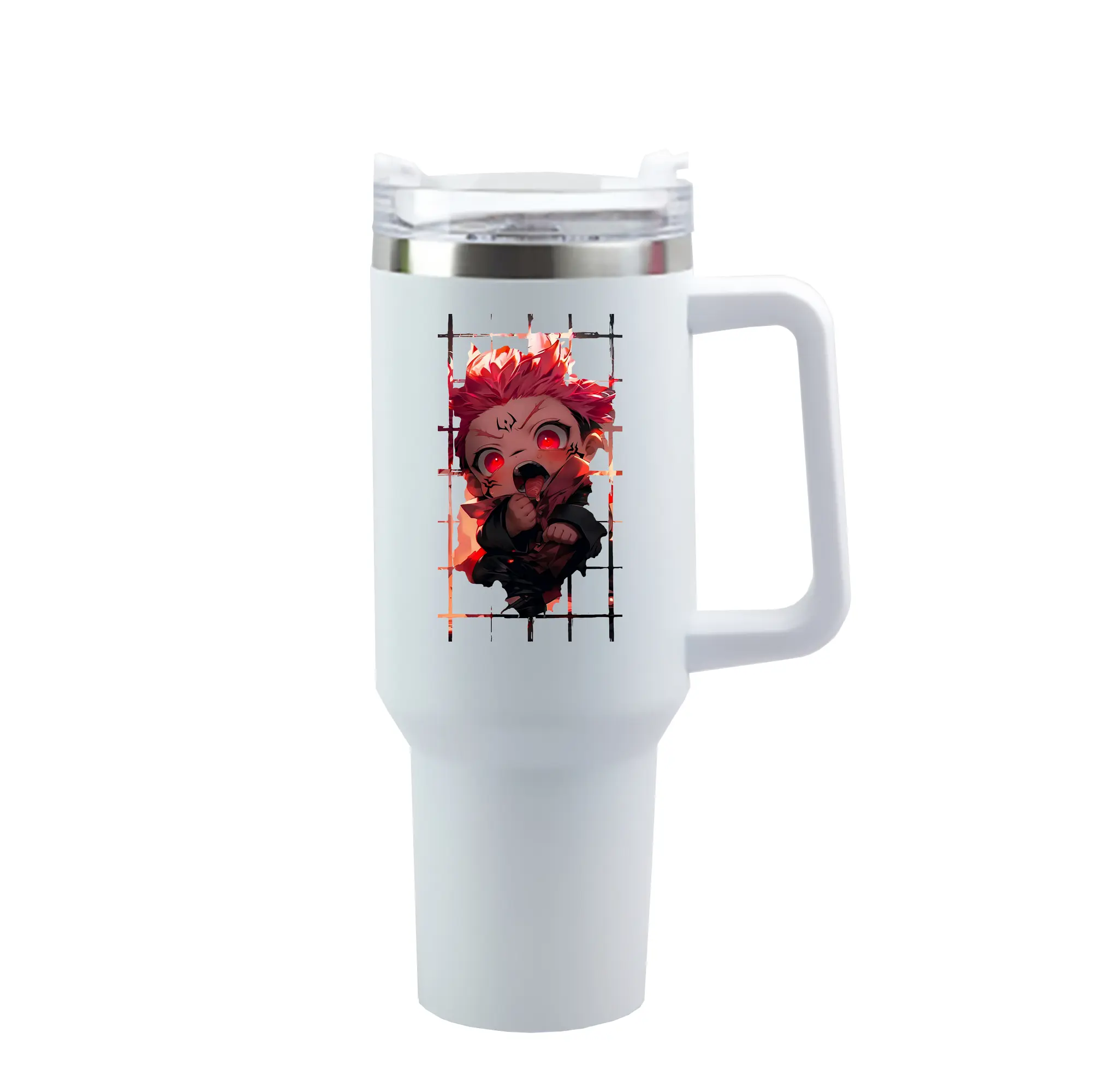 呪術廻戦 グッズ,両面宿儺 - 1200mL 車用タンブラー ・ クリスタルステッカー ・ 304ステンレス 内側 ・ 201ステンレス 外側 ・ 保温 保冷 ・ ハンドル＆ストロー付き ・ 通勤 ドライブ アウトドア用