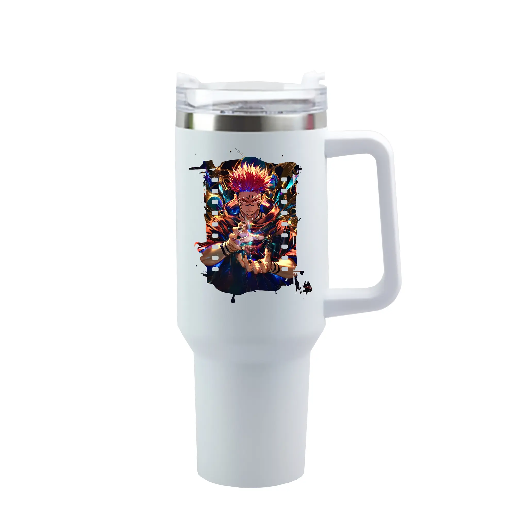 呪術廻戦 グッズ,両面宿儺 - 1200mL 車用タンブラー ・ クリスタルステッカー ・ 304ステンレス 内側 ・ 201ステンレス 外側 ・ 保温 保冷 ・ ハンドル＆ストロー付き ・ 通勤 ドライブ アウトドア用