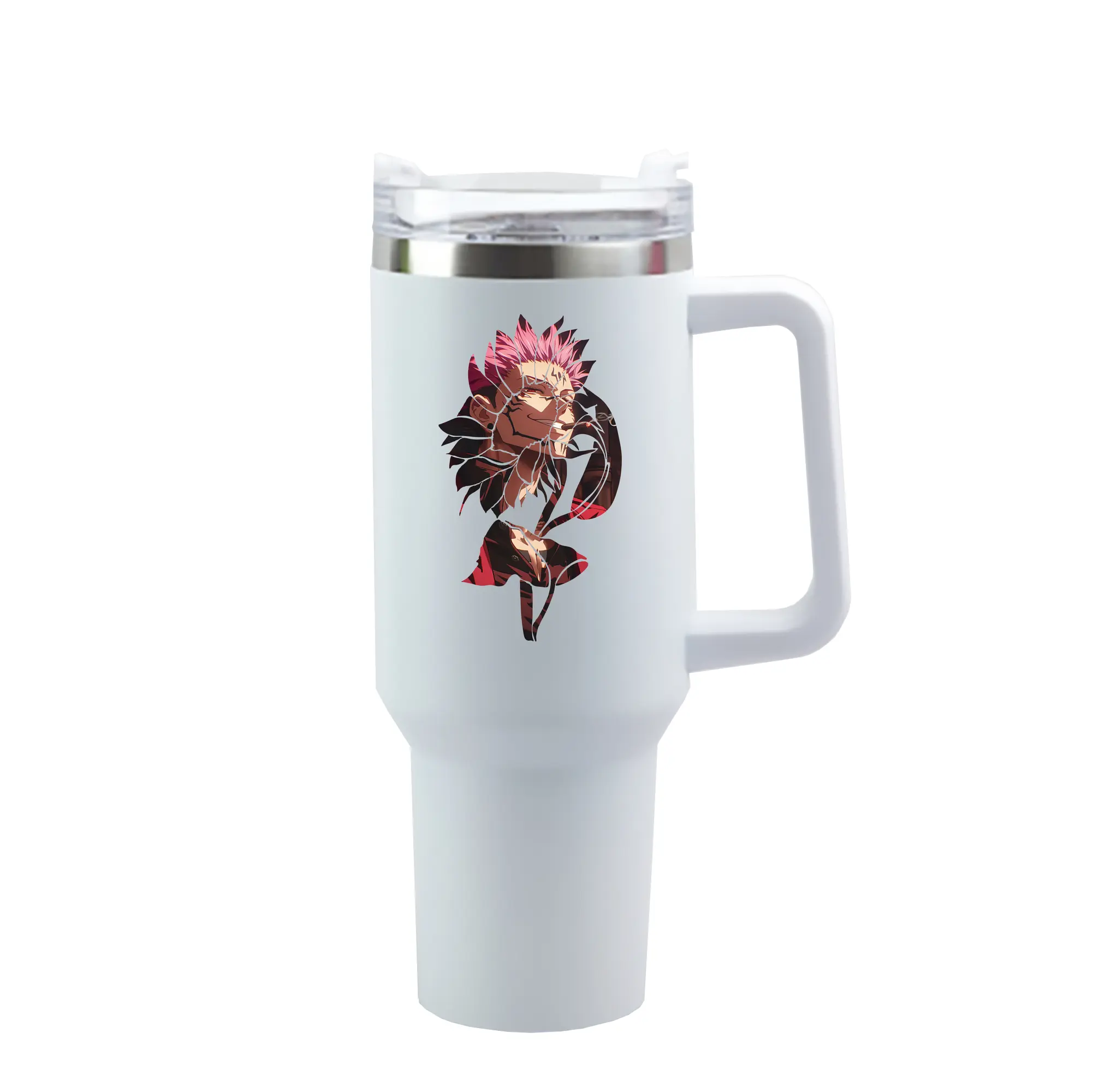 呪術廻戦 グッズ,両面宿儺 - 1200mL 車用タンブラー ・ クリスタルステッカー ・ 304ステンレス 内側 ・ 201ステンレス 外側 ・ 保温 保冷 ・ ハンドル＆ストロー付き ・ 通勤 ドライブ アウトドア用