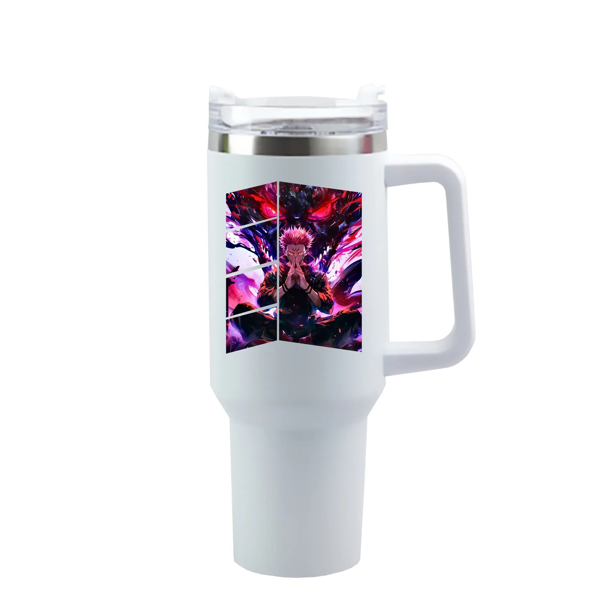 呪術廻戦 グッズ,両面宿儺 - 1200mL 車用タンブラー ・ クリスタルステッカー ・ 304ステンレス 内側 ・ 201ステンレス 外側 ・ 保温 保冷 ・ ハンドル＆ストロー付き ・ 通勤 ドライブ アウトドア用
