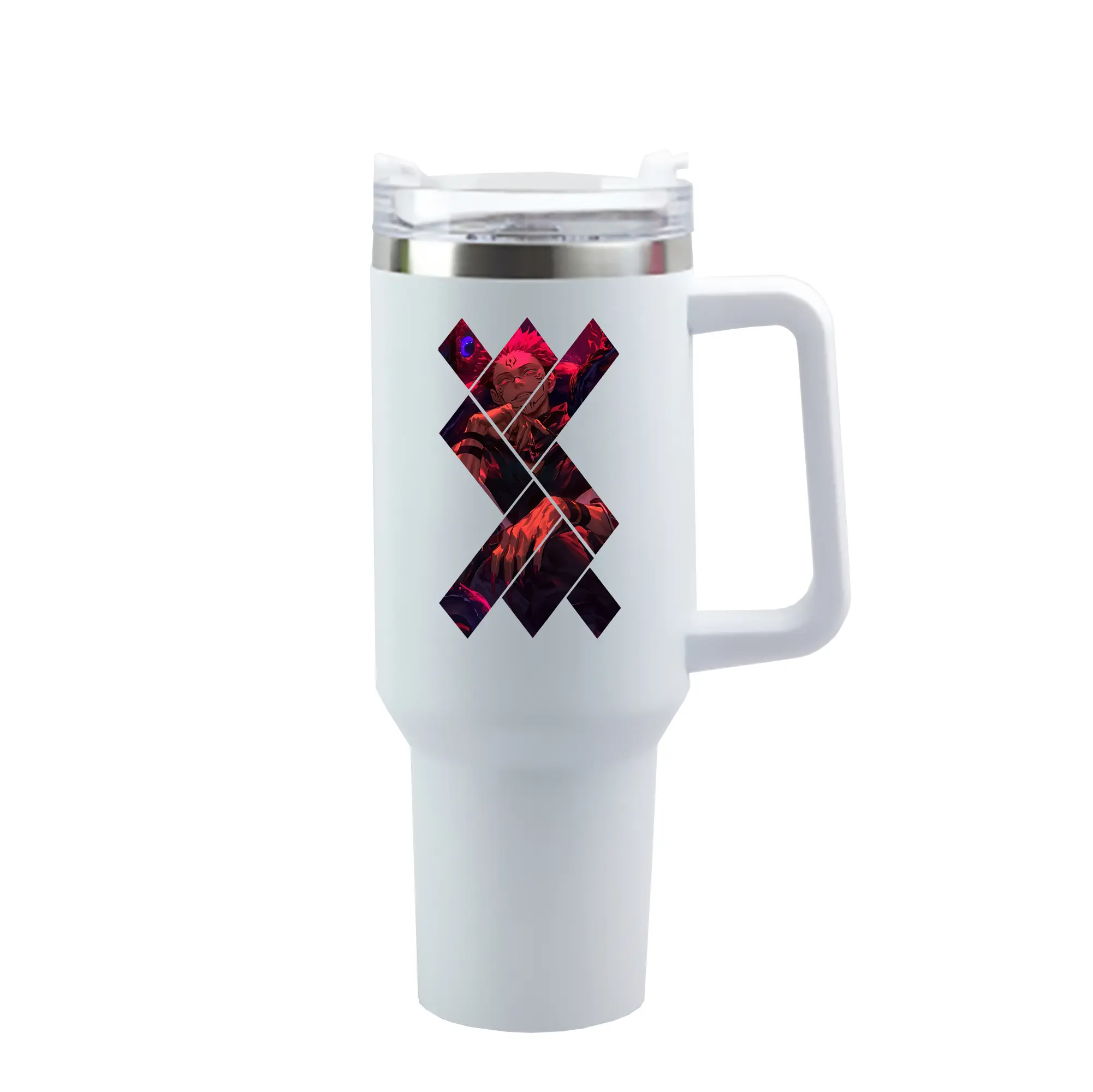 呪術廻戦 グッズ,両面宿儺 - 1200mL 車用タンブラー ・ クリスタルステッカー ・ 304ステンレス 内側 ・ 201ステンレス 外側 ・ 保温 保冷 ・ ハンドル＆ストロー付き ・ 通勤 ドライブ アウトドア用