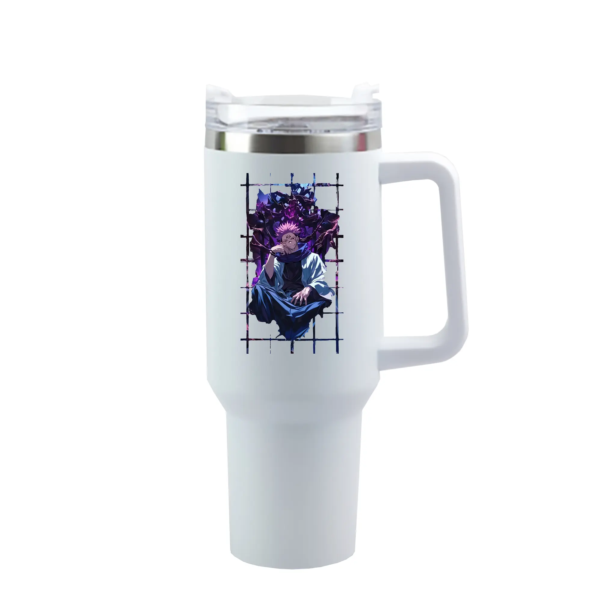 呪術廻戦 グッズ,両面宿儺 - 1200mL 車用タンブラー ・ クリスタルステッカー ・ 304ステンレス 内側 ・ 201ステンレス 外側 ・ 保温 保冷 ・ ハンドル＆ストロー付き ・ 通勤 ドライブ アウトドア用