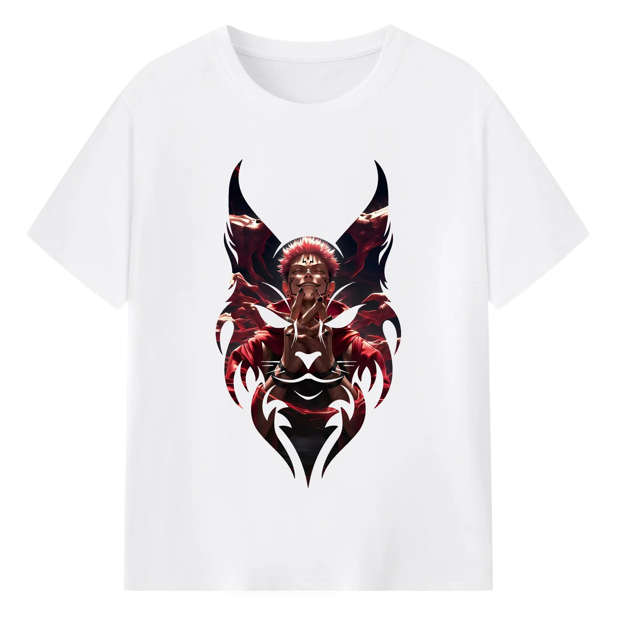 呪術廻戦 グッズ,両面宿儺 - 綿100％ 半袖Tシャツ ・ フロントプリント ・ 快適 通気性 ・ 日常使い 散歩 スポーツ用