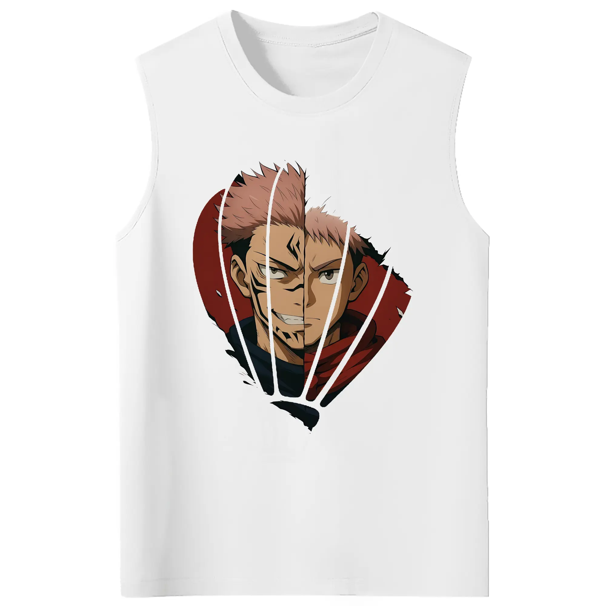 呪術廻戦 グッズ,両面宿儺 - コットン100％ タンクトップ ・ フロントプリント ・ タイトフィット ・ 快適 通気性 ・ スポーツ カジュアル 散歩用