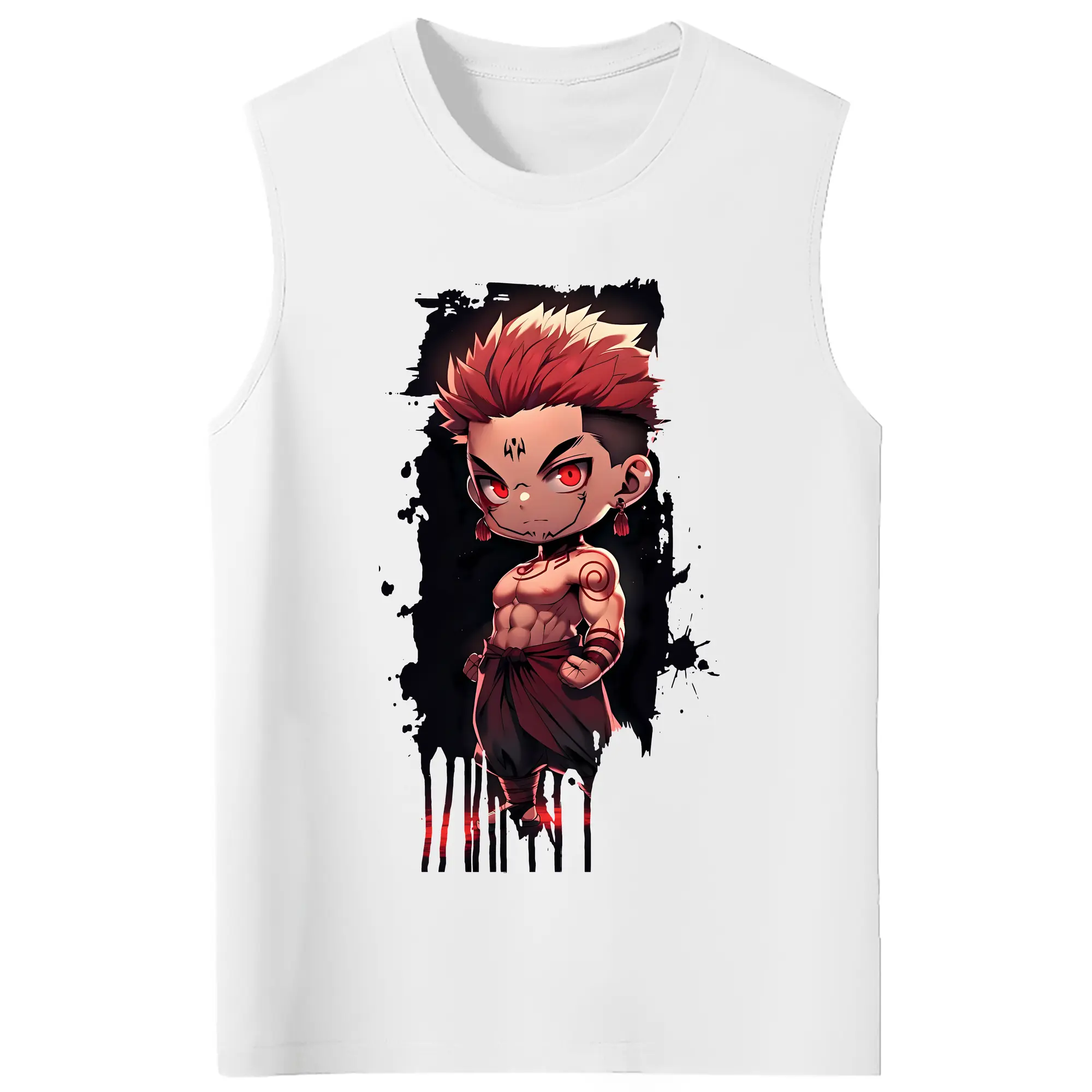 呪術廻戦 グッズ,両面宿儺 - コットン100％ タンクトップ ・ フロントプリント ・ タイトフィット ・ 快適 通気性 ・ スポーツ カジュアル 散歩用
