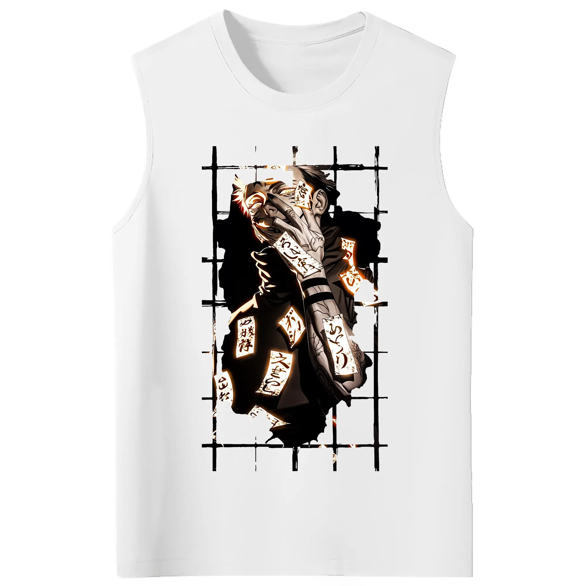 呪術廻戦 グッズ,両面宿儺 - コットン100％ タンクトップ ・ フロントプリント ・ タイトフィット ・ 快適 通気性 ・ スポーツ カジュアル 散歩用