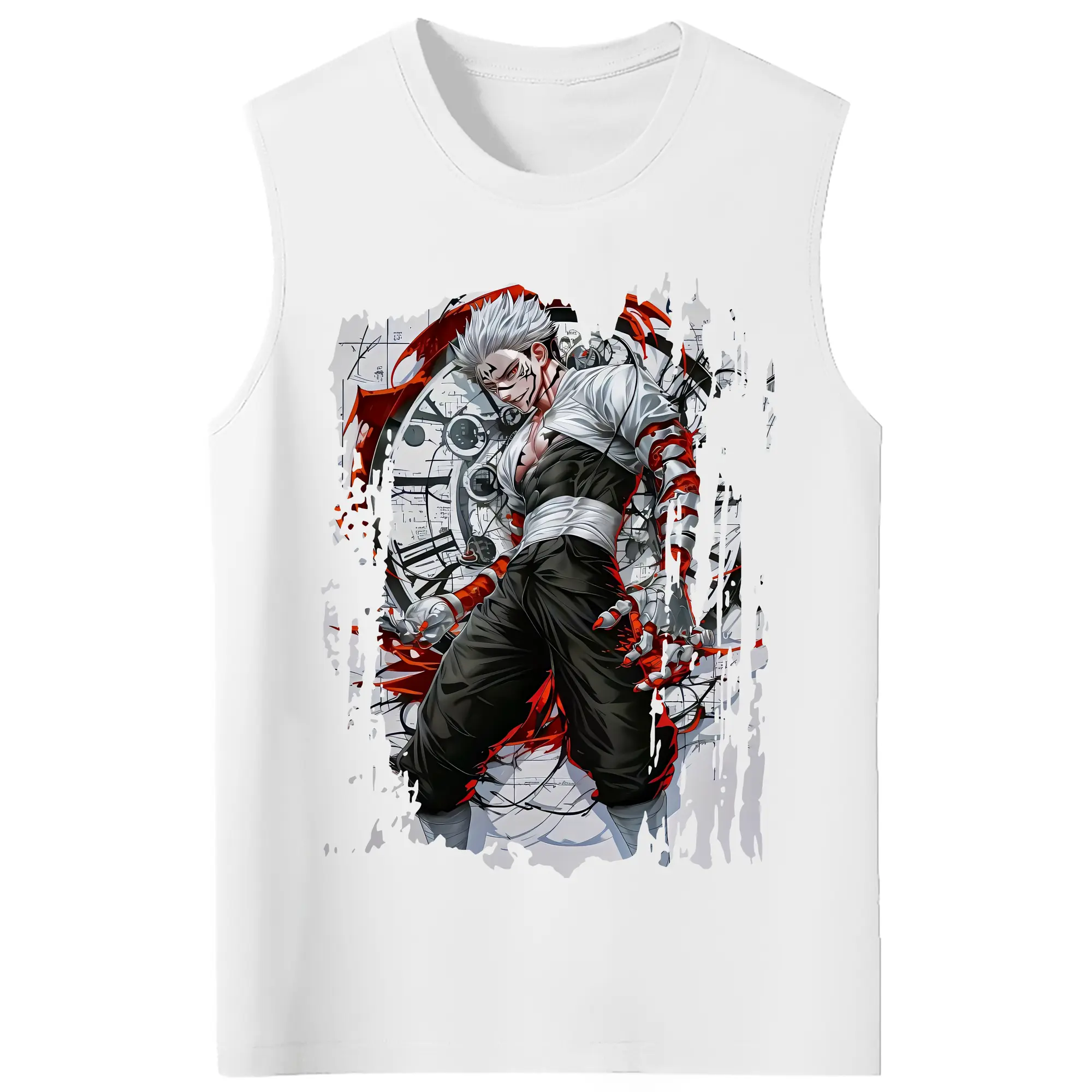 呪術廻戦 グッズ,両面宿儺 - コットン100％ タンクトップ ・ フロントプリント ・ タイトフィット ・ 快適 通気性 ・ スポーツ カジュアル 散歩用