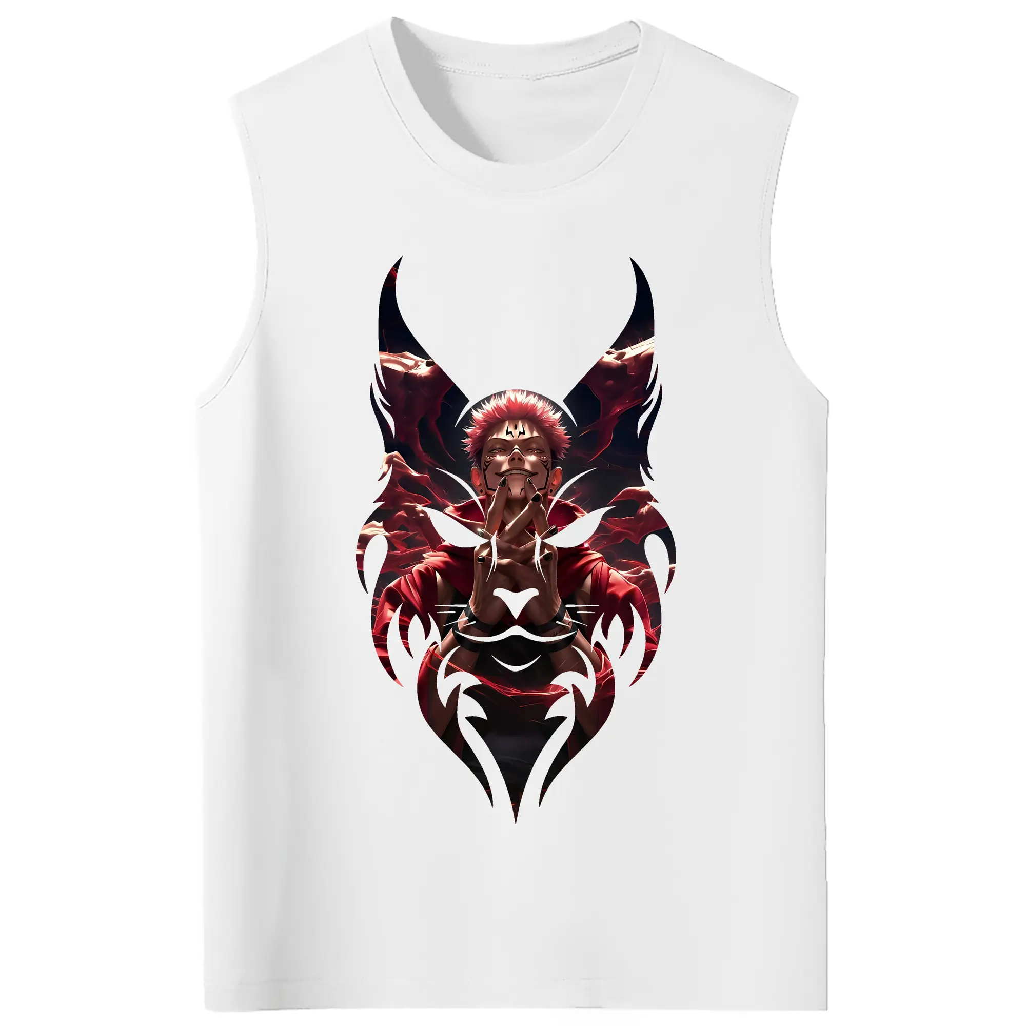 呪術廻戦 グッズ,両面宿儺 - コットン100％ タンクトップ ・ フロントプリント ・ タイトフィット ・ 快適 通気性 ・ スポーツ カジュアル 散歩用