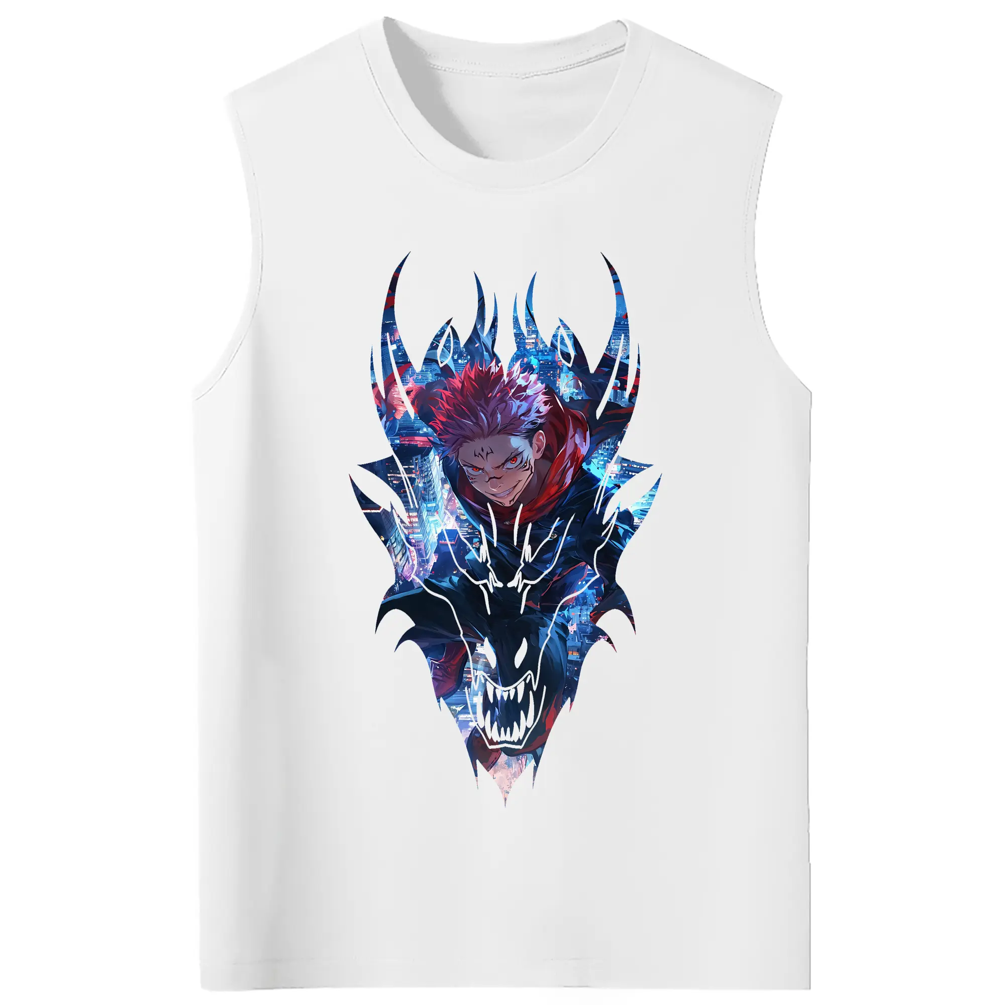 呪術廻戦 グッズ,両面宿儺 - コットン100％ タンクトップ ・ フロントプリント ・ タイトフィット ・ 快適 通気性 ・ スポーツ カジュアル 散歩用