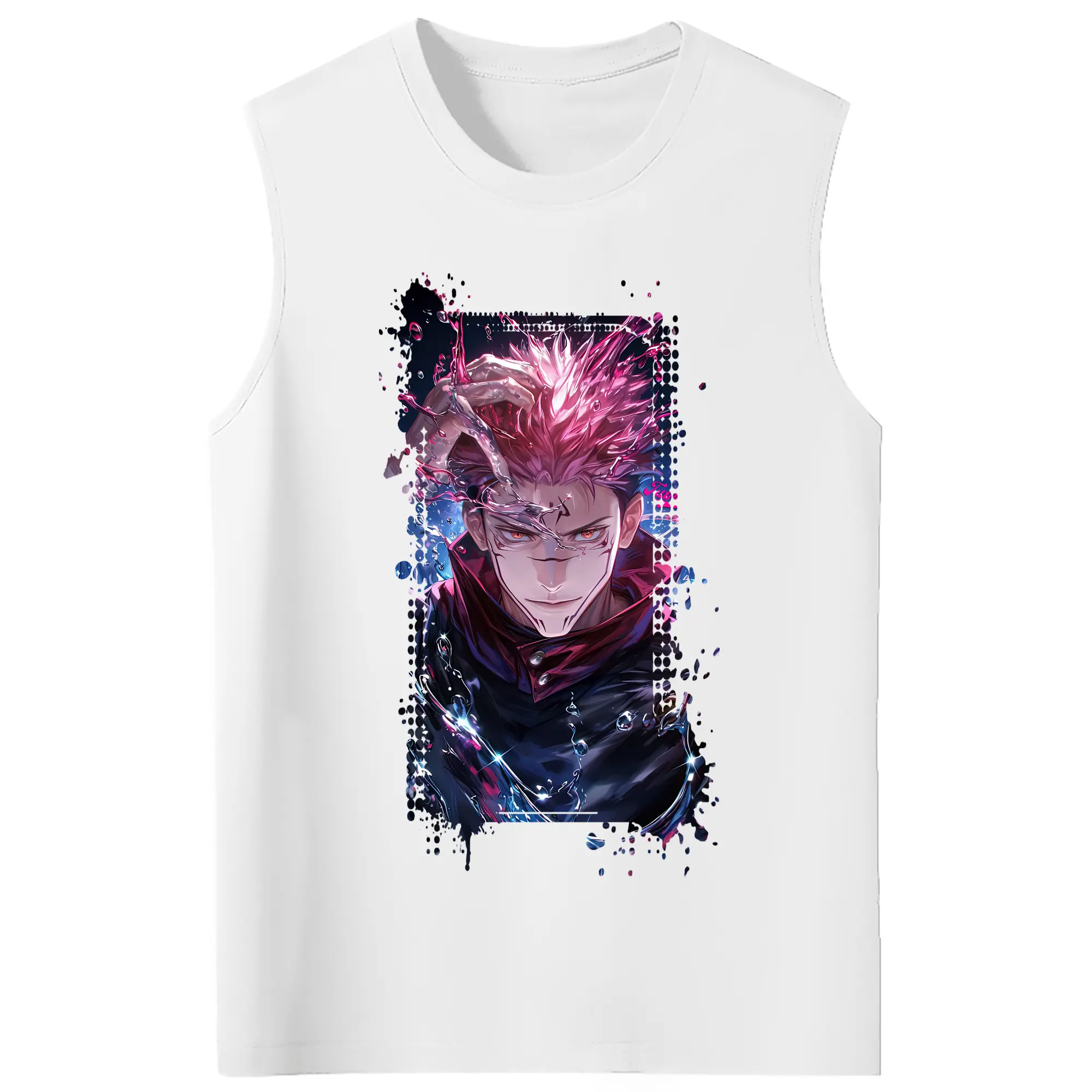 呪術廻戦 グッズ,両面宿儺 - コットン100％ タンクトップ ・ フロントプリント ・ タイトフィット ・ 快適 通気性 ・ スポーツ カジュアル 散歩用