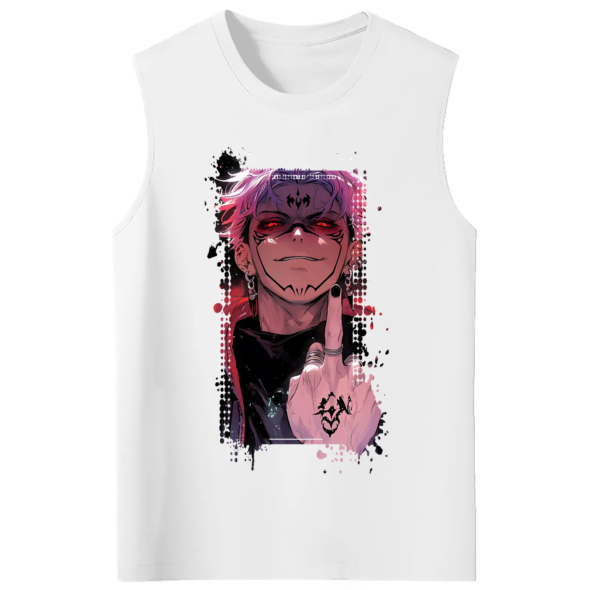 呪術廻戦 グッズ,両面宿儺 - コットン100％ タンクトップ ・ フロントプリント ・ タイトフィット ・ 快適 通気性 ・ スポーツ カジュアル 散歩用