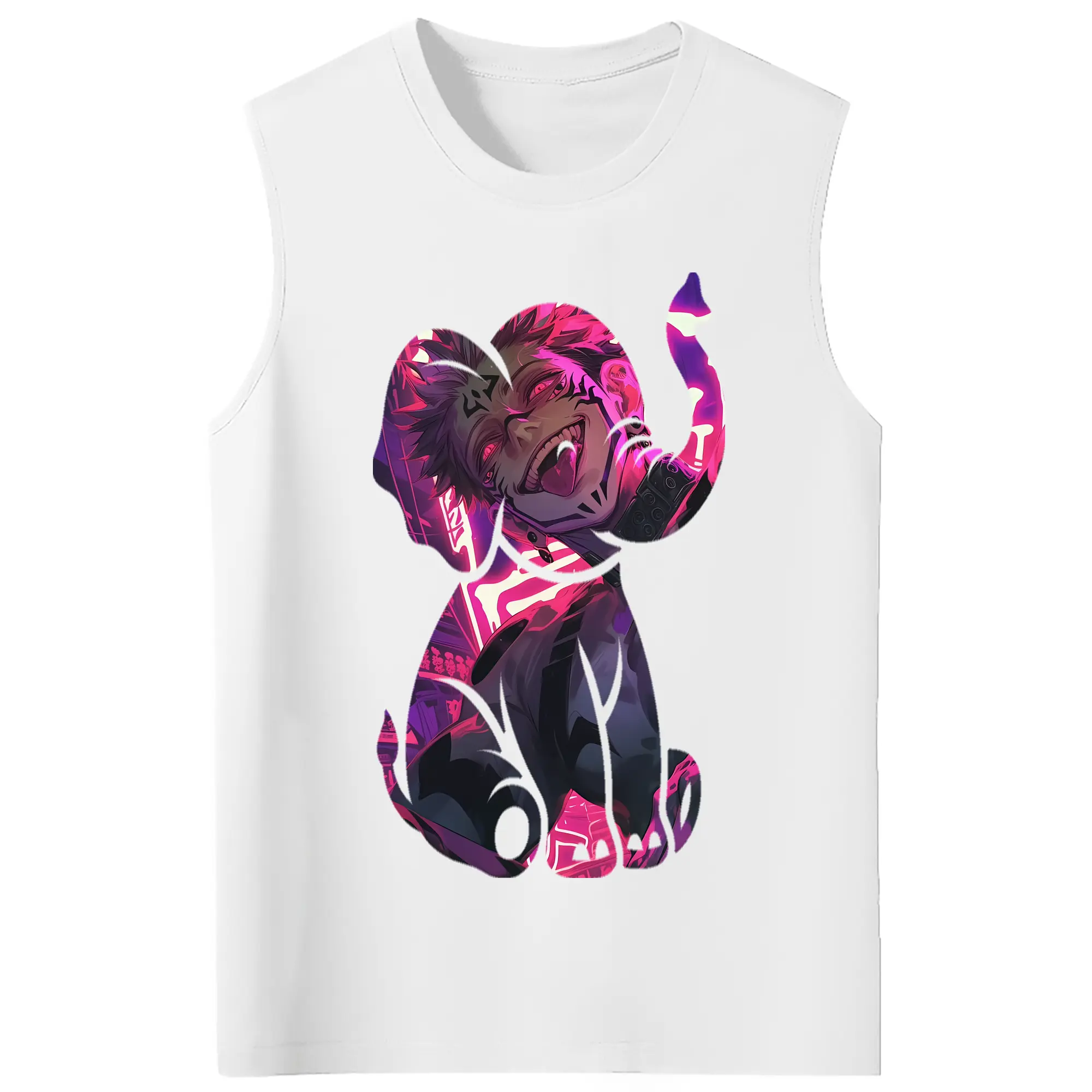 呪術廻戦 グッズ,両面宿儺 - コットン100％ タンクトップ ・ フロントプリント ・ タイトフィット ・ 快適 通気性 ・ スポーツ カジュアル 散歩用